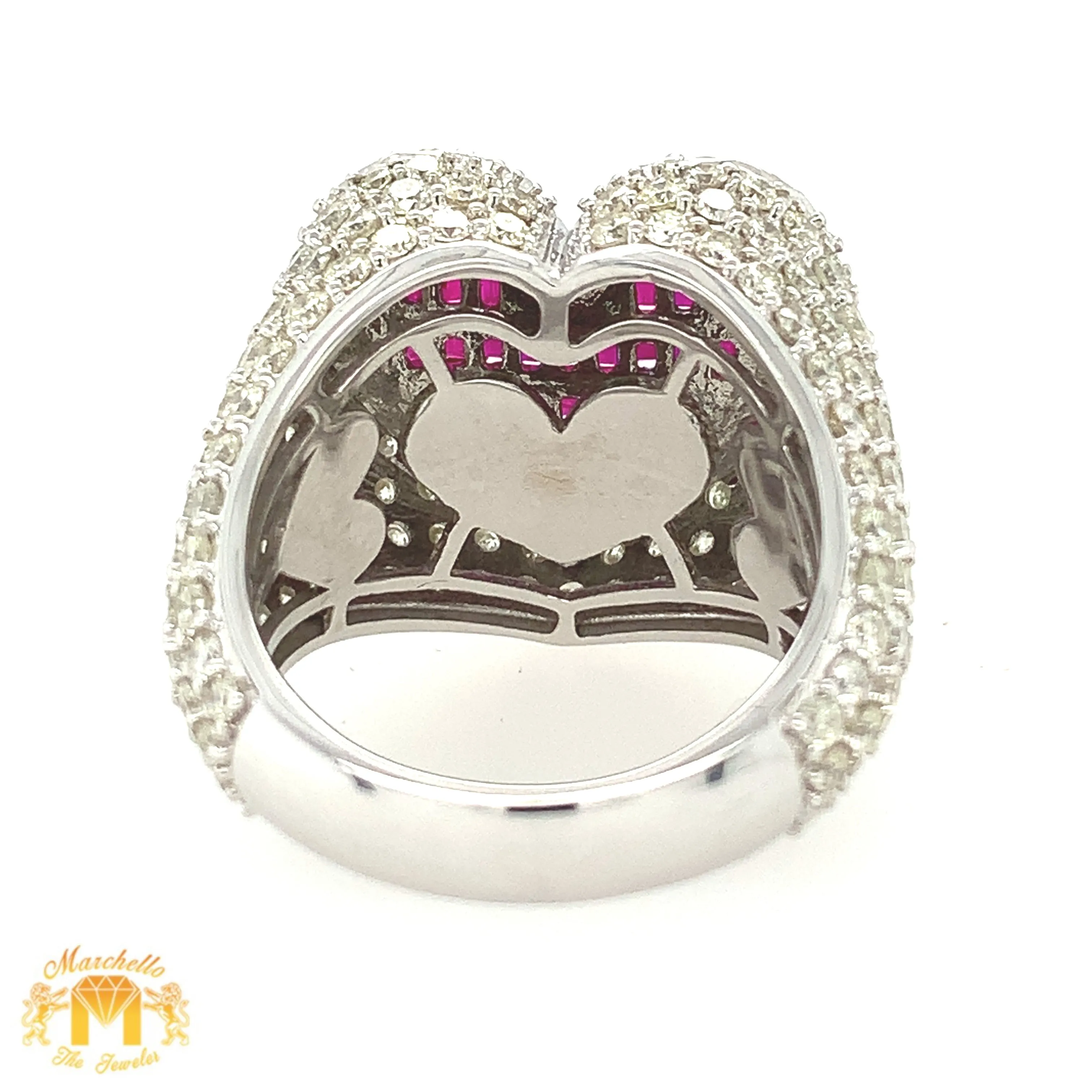 6.2ct Diamond and Ruby 14k White Gold 3D Heart Ring