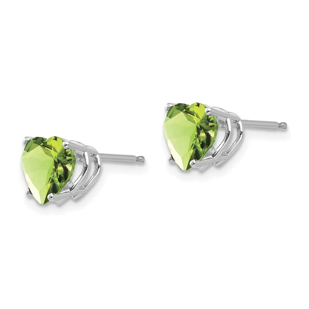 7MM Heart Shape Peridot Stud Earrings in 14KT White Gold