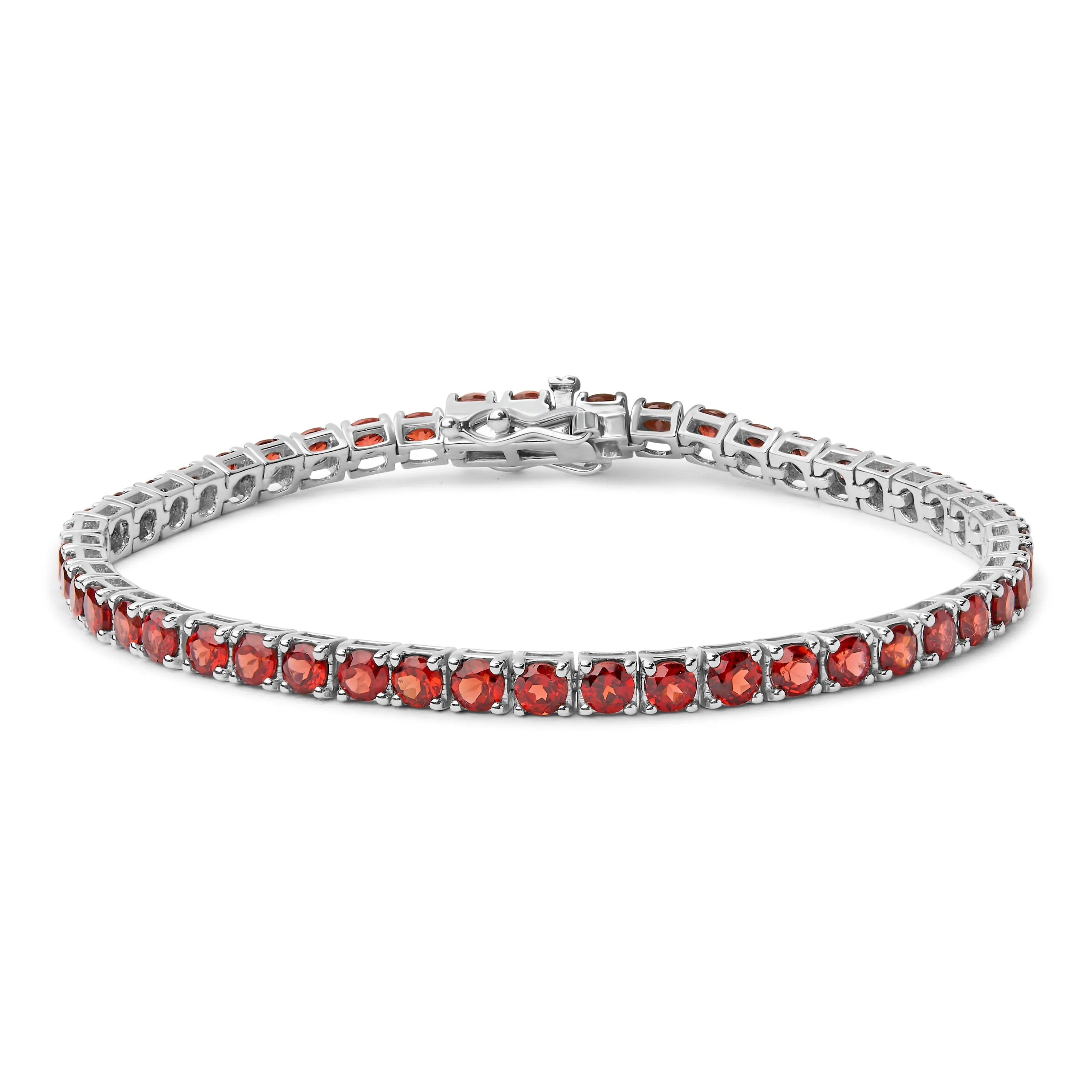 .925 Sterling Silver 10.0 Cttw Created Orange Garnet Tennis Bracelet