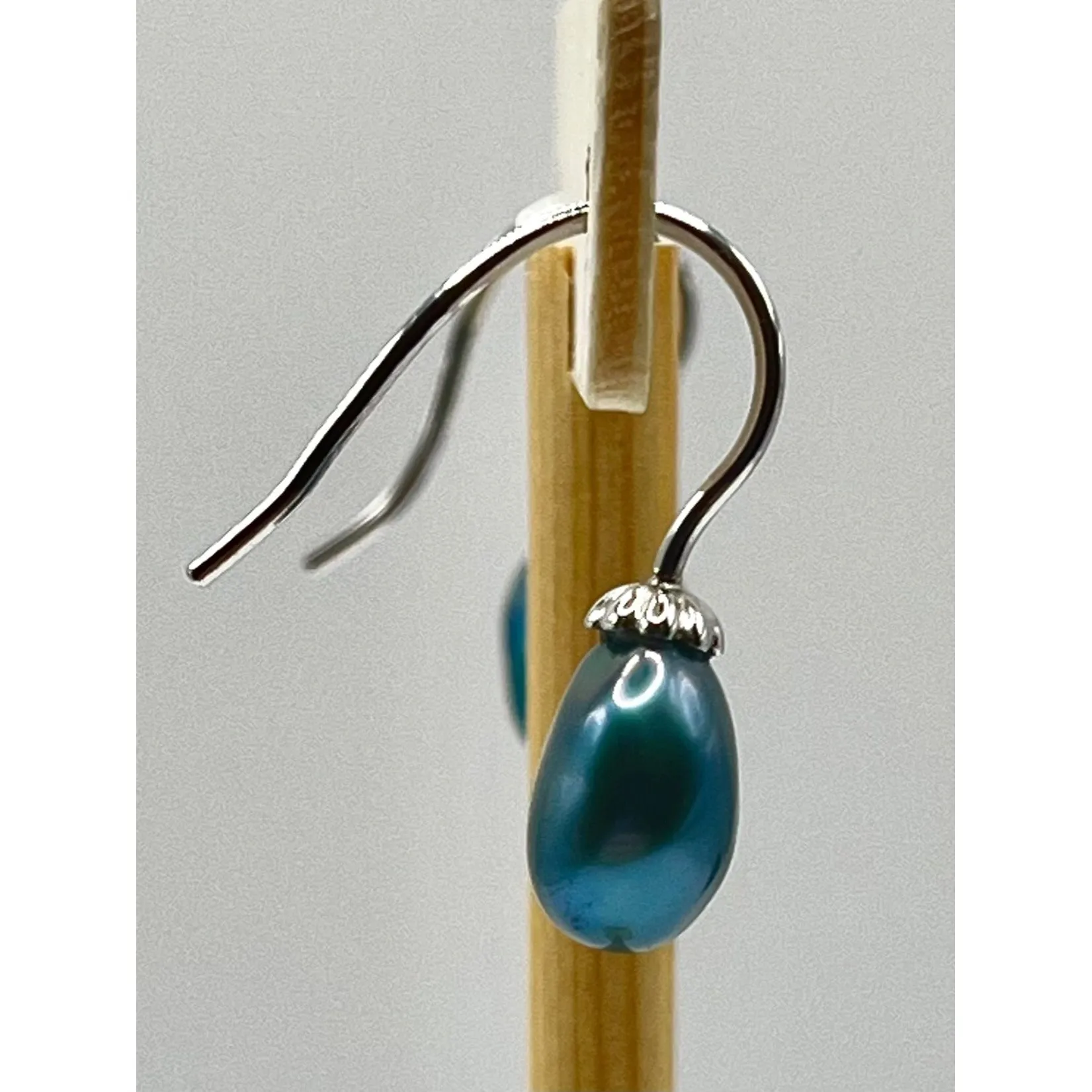 925 Sterling Silver Teal Freshwater Pearl Dangle Drop Earrings Colorful