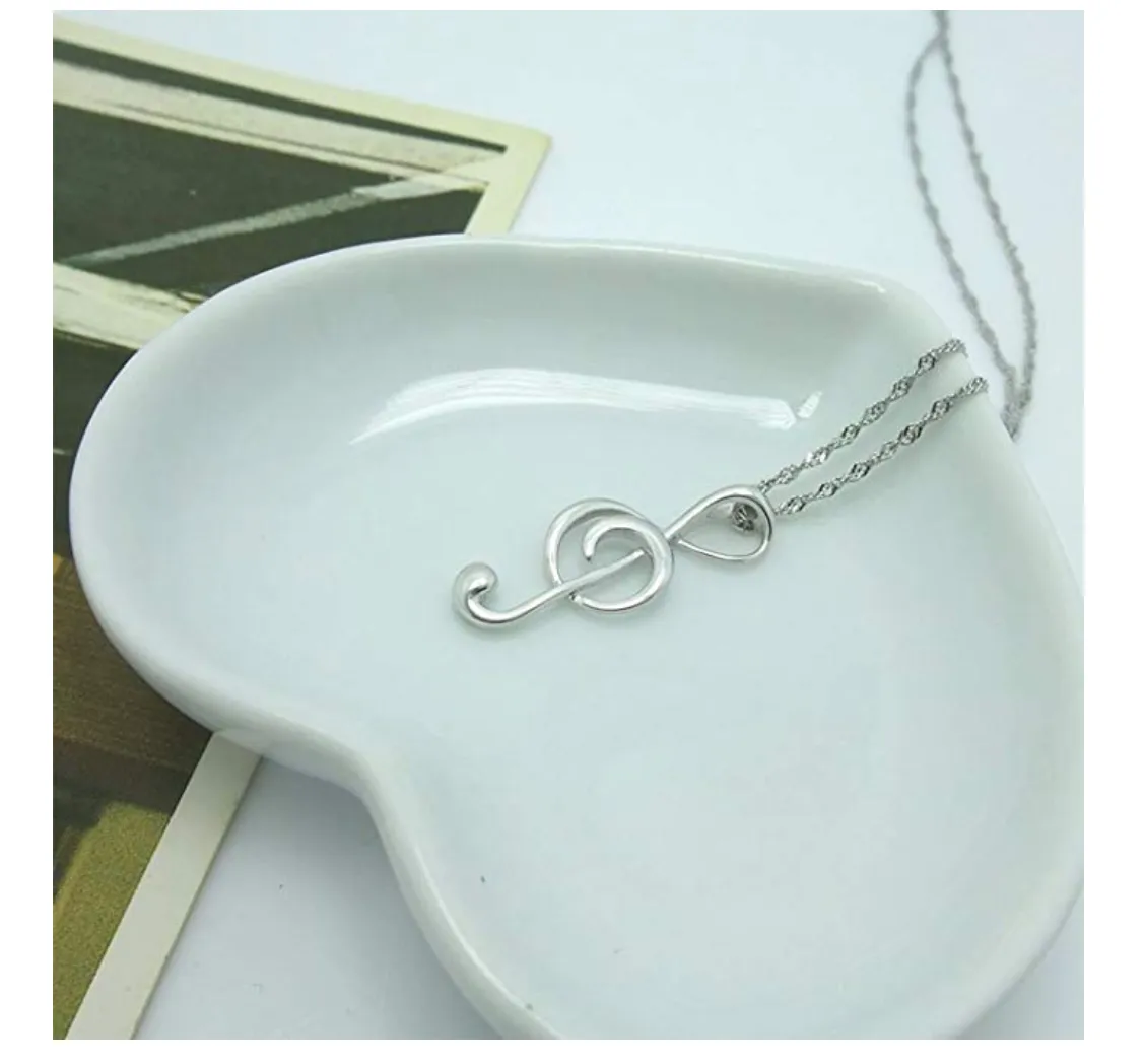 925 Sterling Silver Treble Clef Note Necklace Music Note Silver Charm Musician Jewelry Singer Gift 20in.