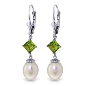 9.5 Carat 14K Solid White Gold Endowed Pearl Peridot Earrings