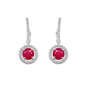 9ct White Gold Ruby And Diamond Drop Earrings