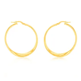 9ct Yellow Gold Silverfilled Fancy 30mm Hoop Earrings