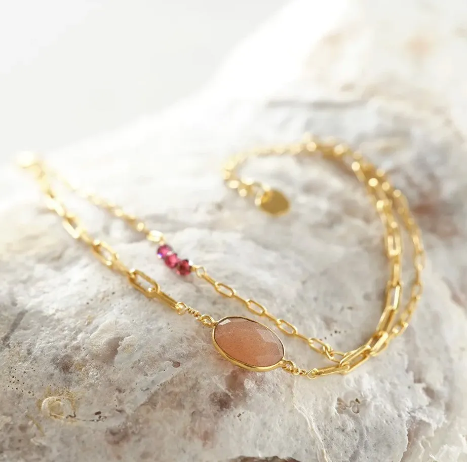 Affinity Peach Moonstone Garnet Bracelet GP