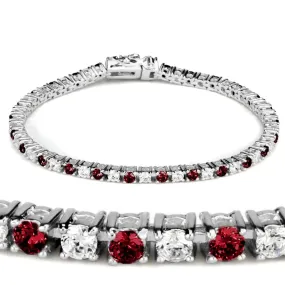 Alamode Rhodium Brass Bracelet with Synthetic Garnet in Ruby