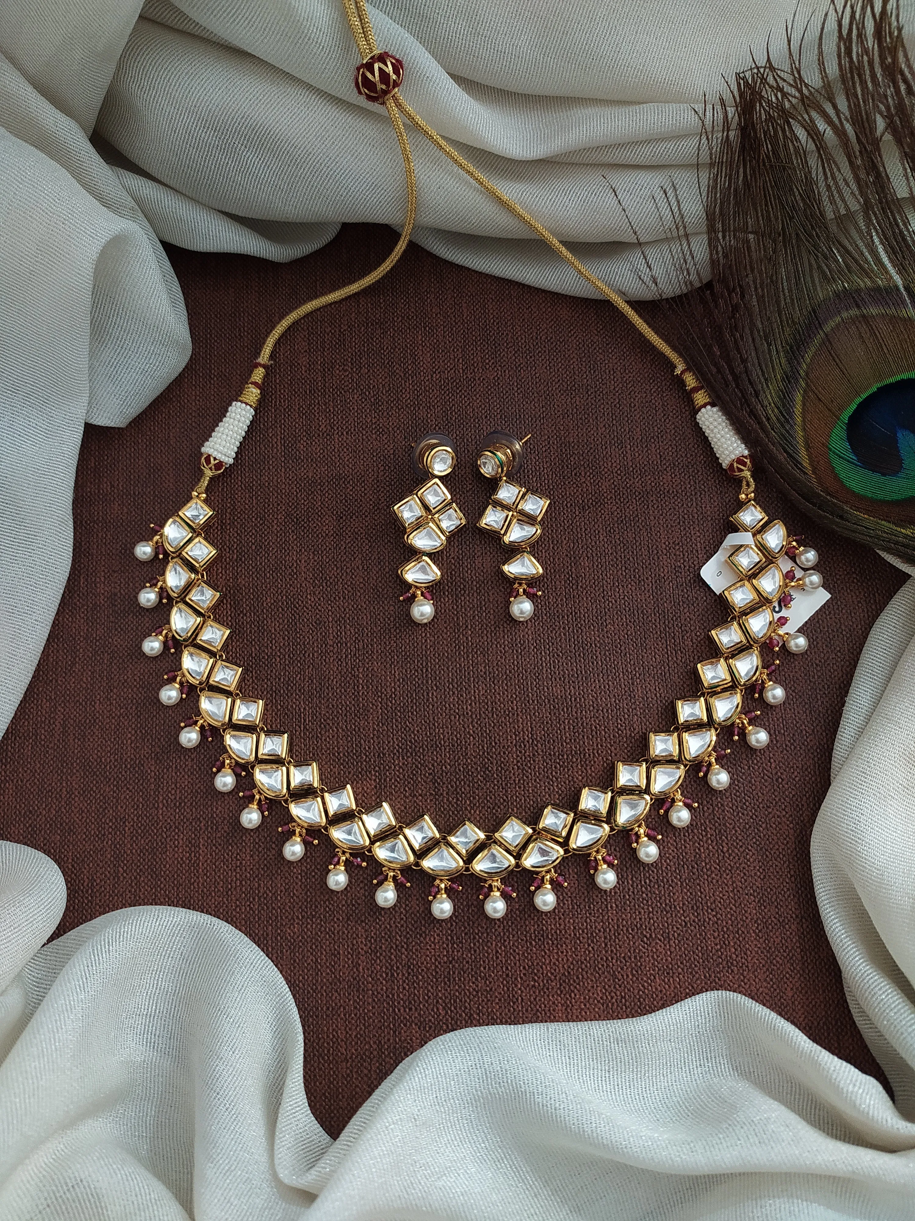 Amazing Design Polki Kundan Necklace Set With Pearl