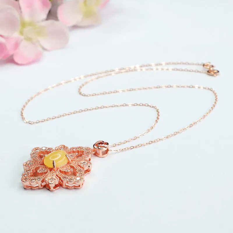 Amber Zircon Sterling Silver Flower Pendant Necklace