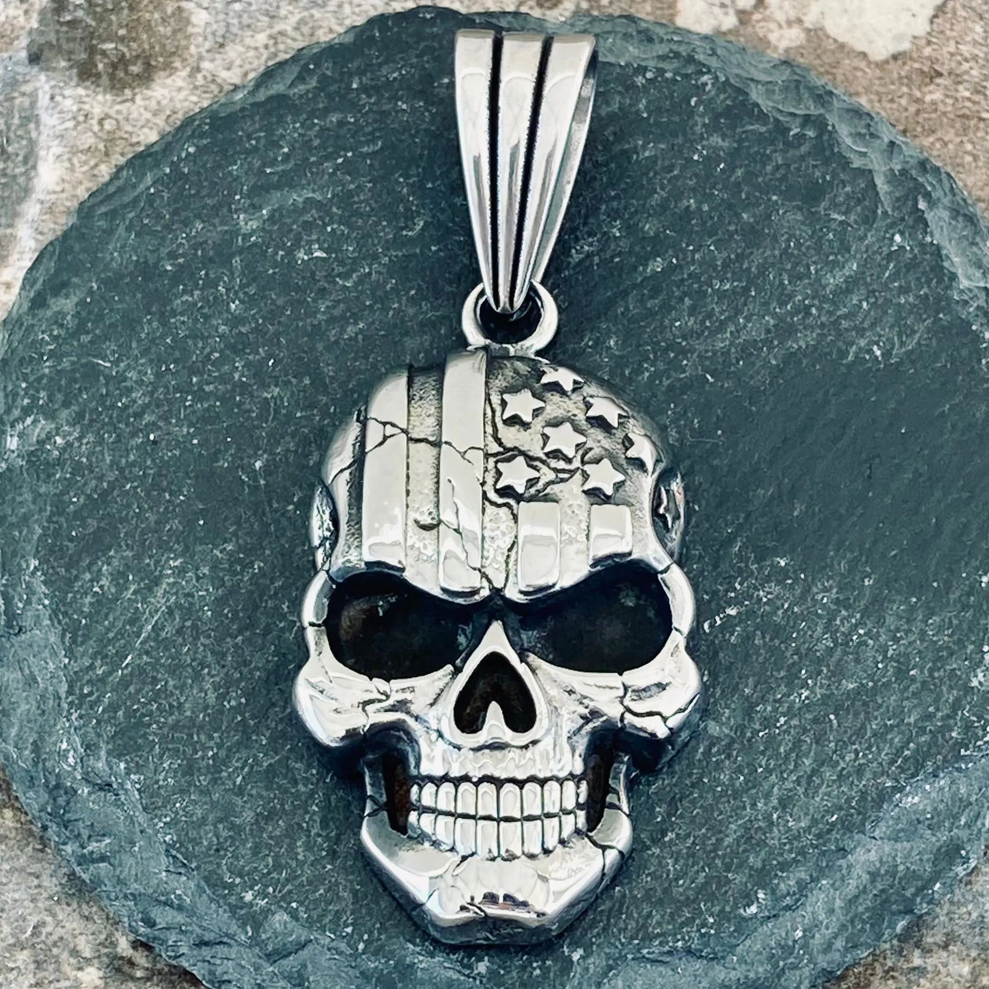 American Flag Skull Pendant - Necklace (277)