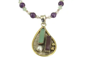 Amethyst Gemstone Pearl Two-Toned Necklace