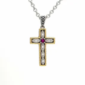 Andrea Candela 18K Silver Diamond/Ruby Cross Necklace