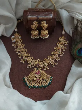 Antique Peacock Design Traditional Necklace Set With Drops