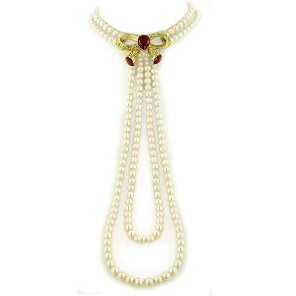 Antiquities Couture 6mm Faux Pearl Strand Red Duo Rope Pendant Necklace 17"