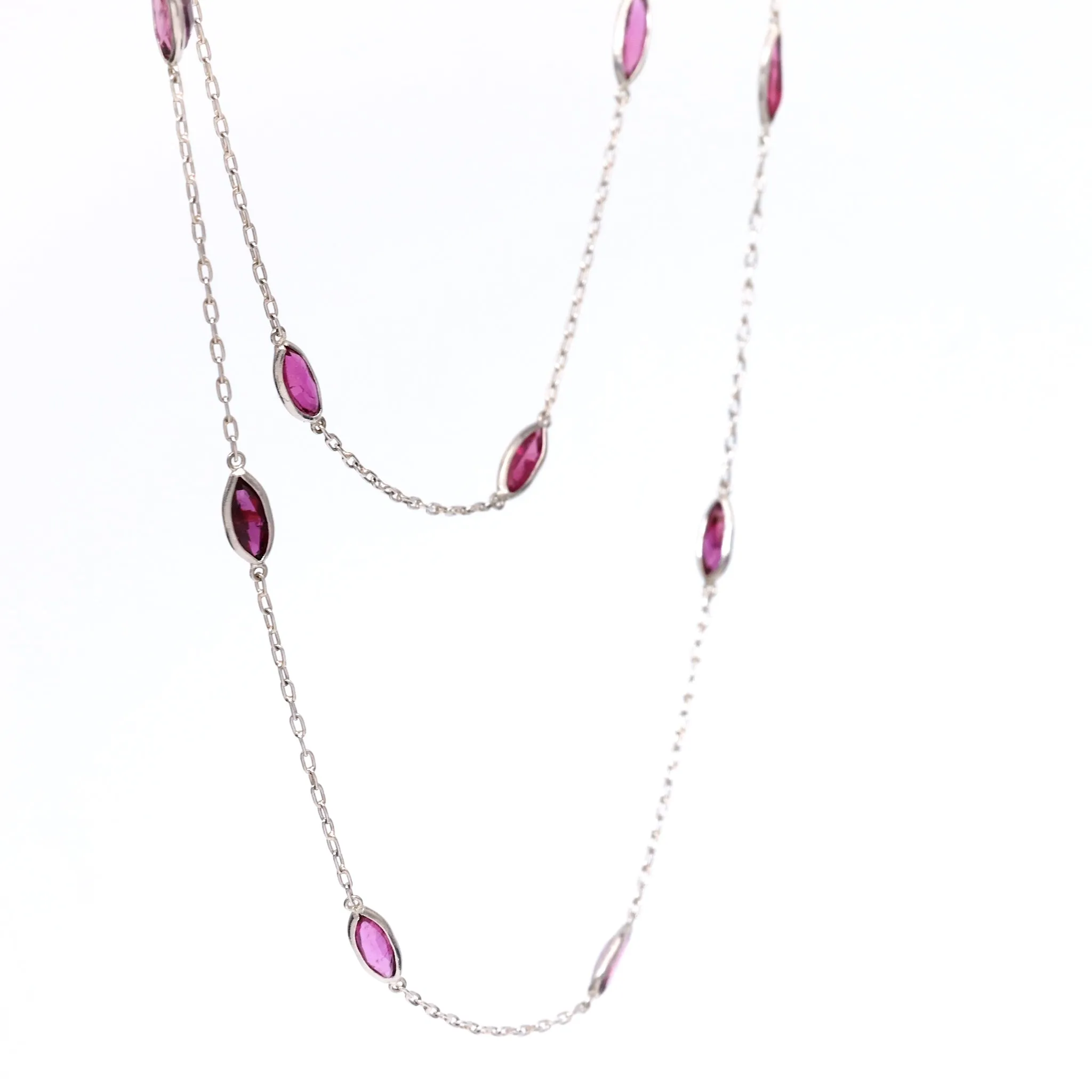 Art Deco Inspired Ruby 18k White Gold Station Necklace