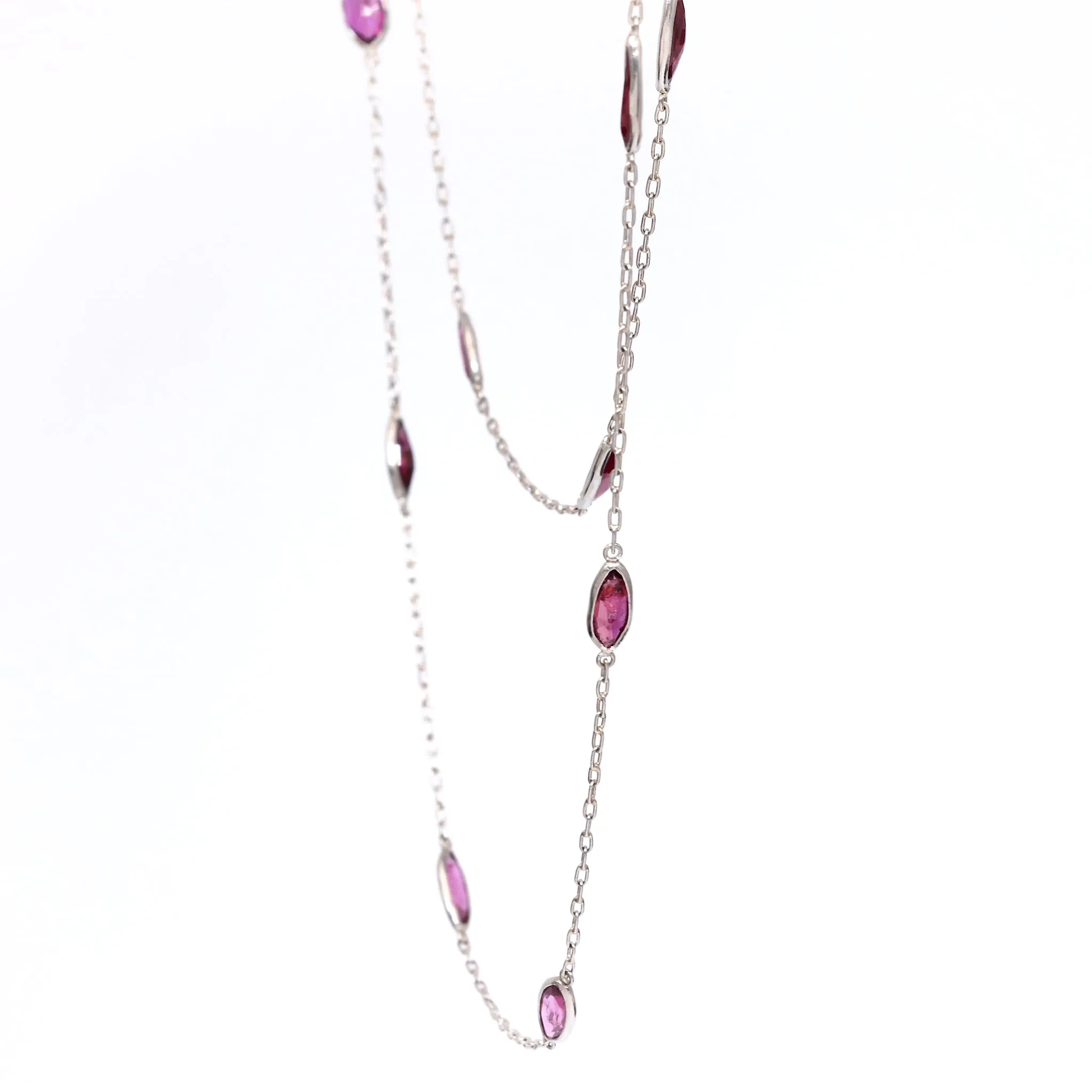 Art Deco Inspired Ruby 18k White Gold Station Necklace