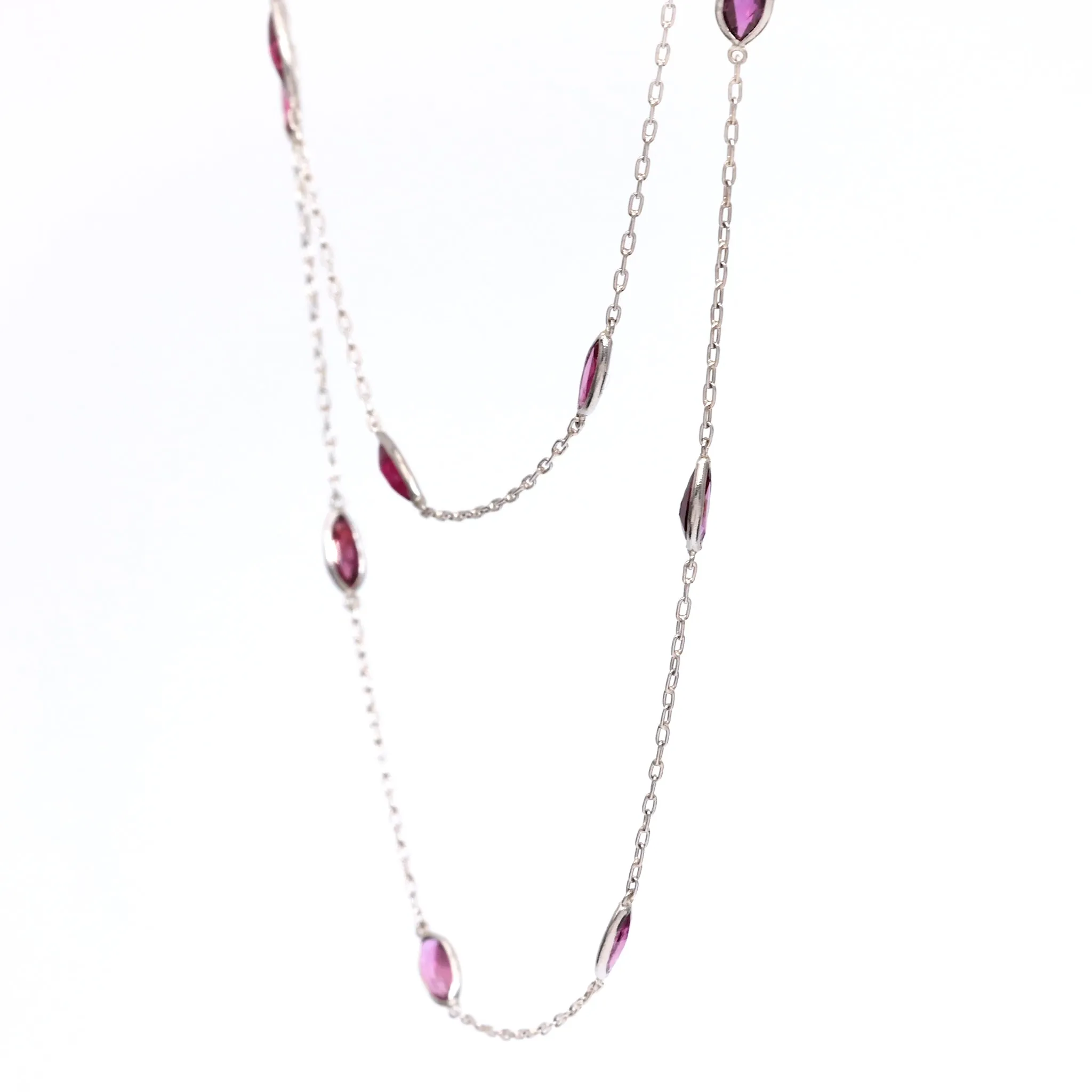 Art Deco Inspired Ruby 18k White Gold Station Necklace