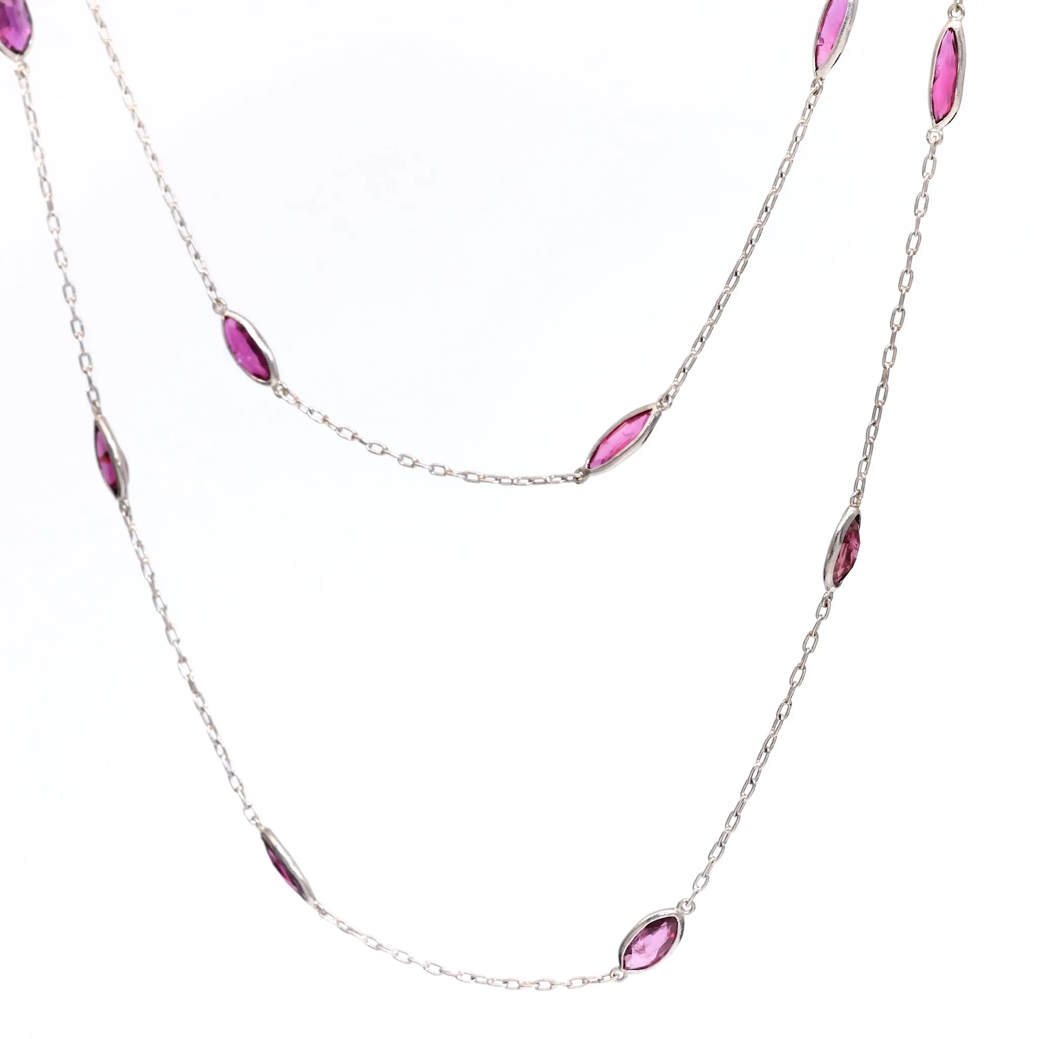 Art Deco Inspired Ruby 18k White Gold Station Necklace