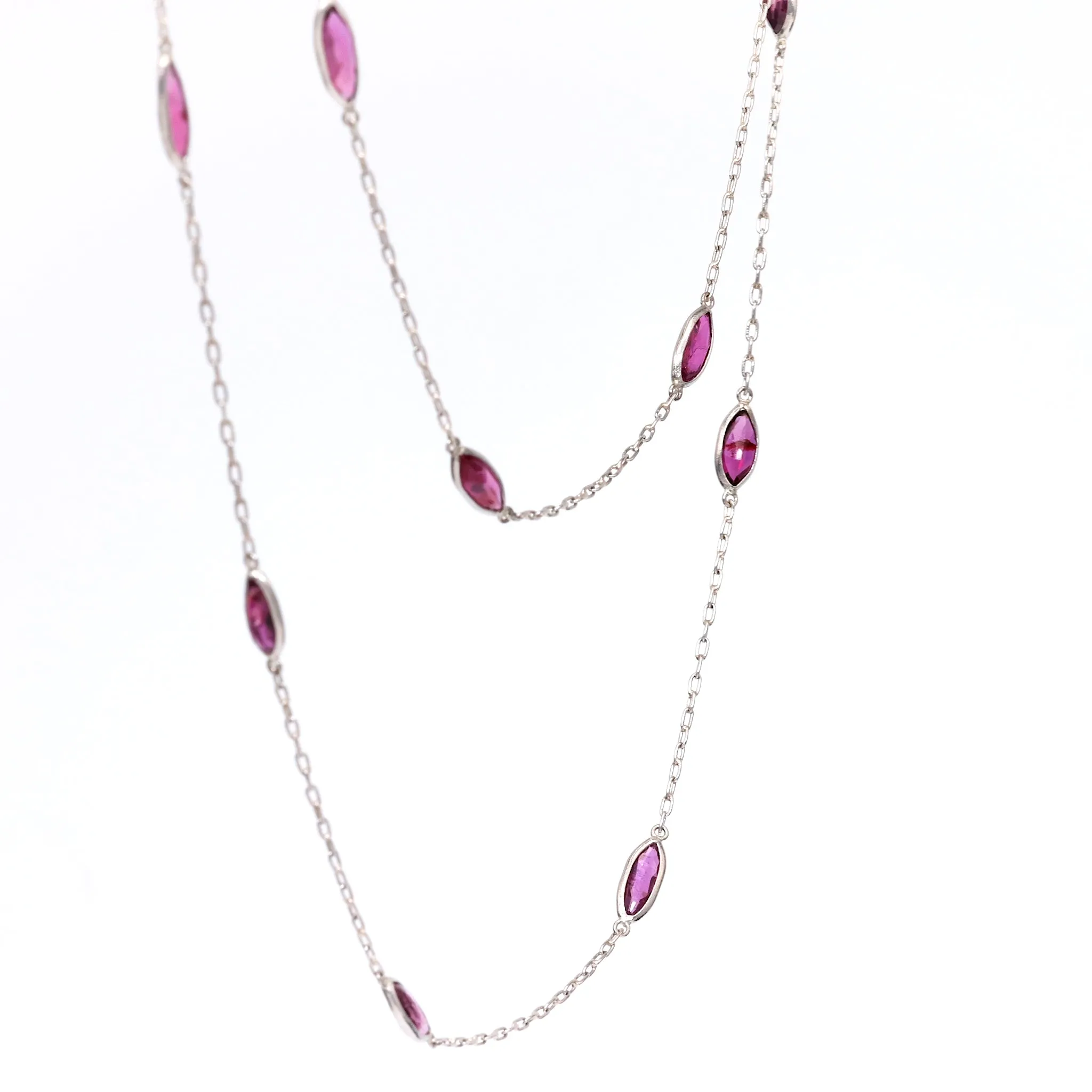 Art Deco Inspired Ruby 18k White Gold Station Necklace