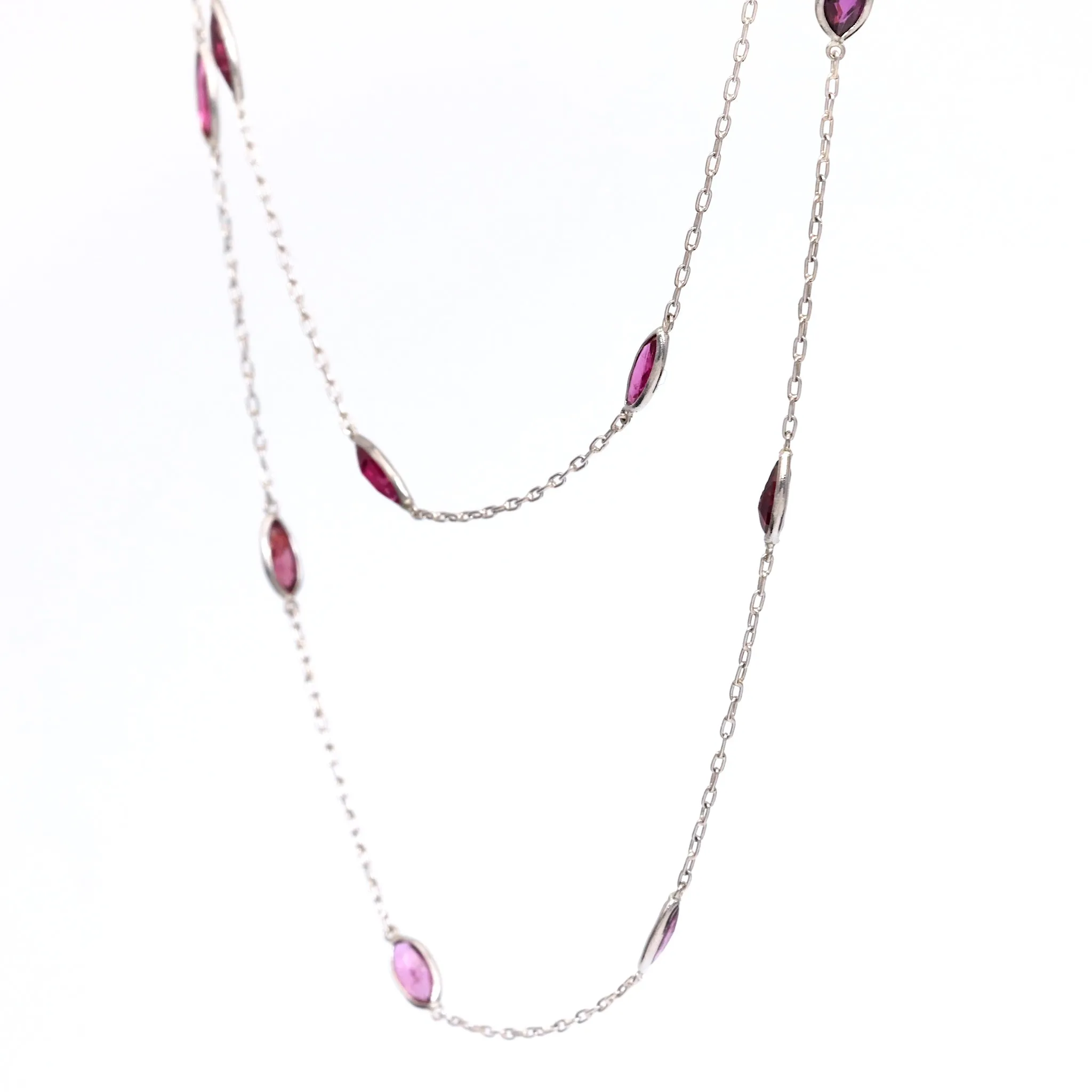 Art Deco Inspired Ruby 18k White Gold Station Necklace