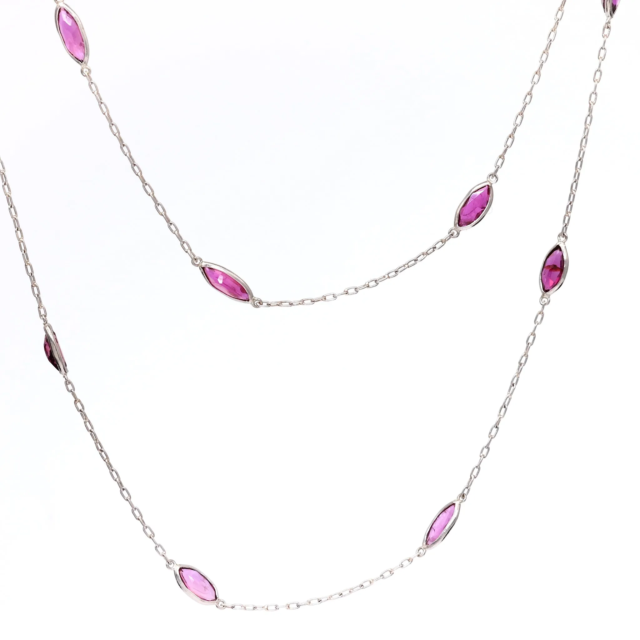 Art Deco Inspired Ruby 18k White Gold Station Necklace