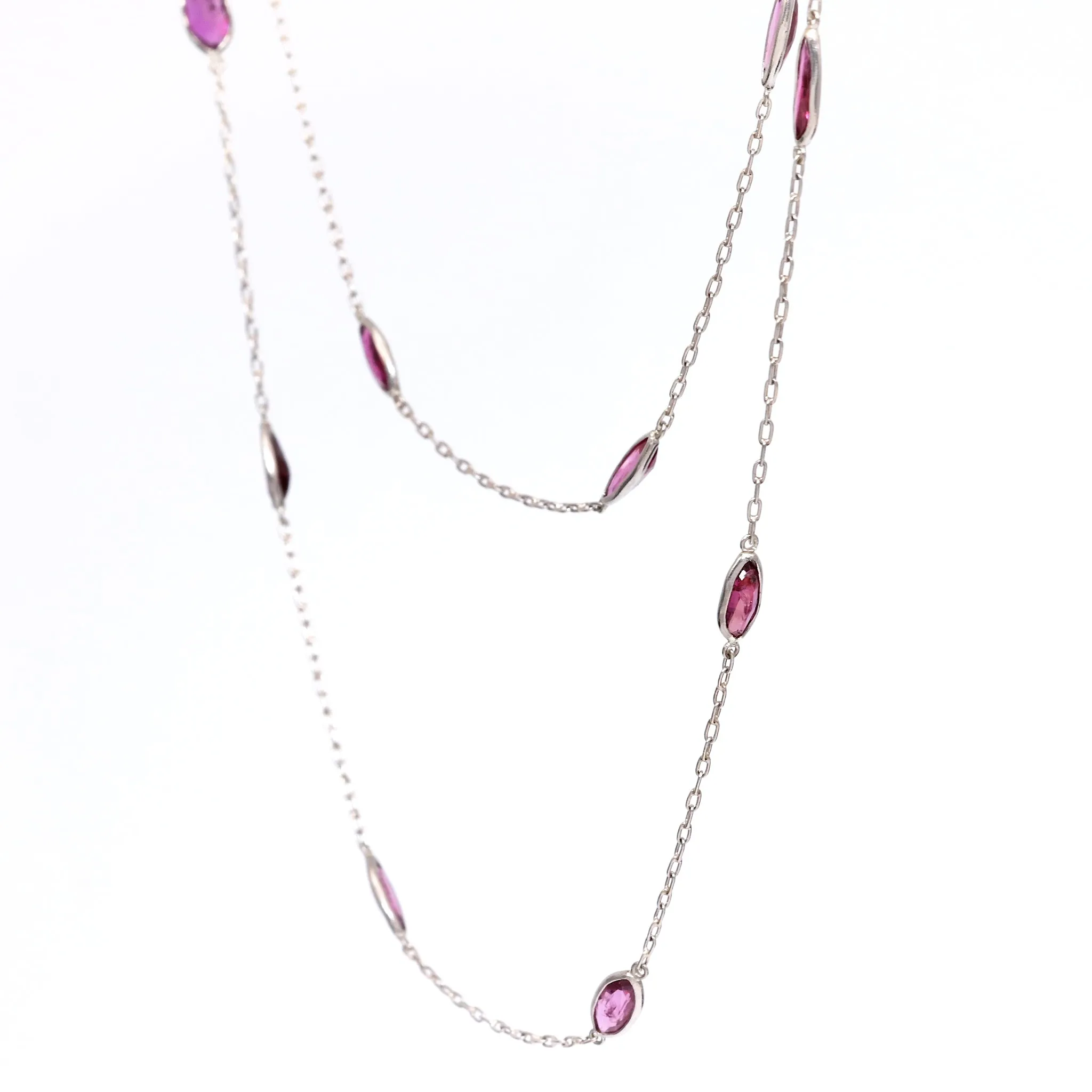 Art Deco Inspired Ruby 18k White Gold Station Necklace