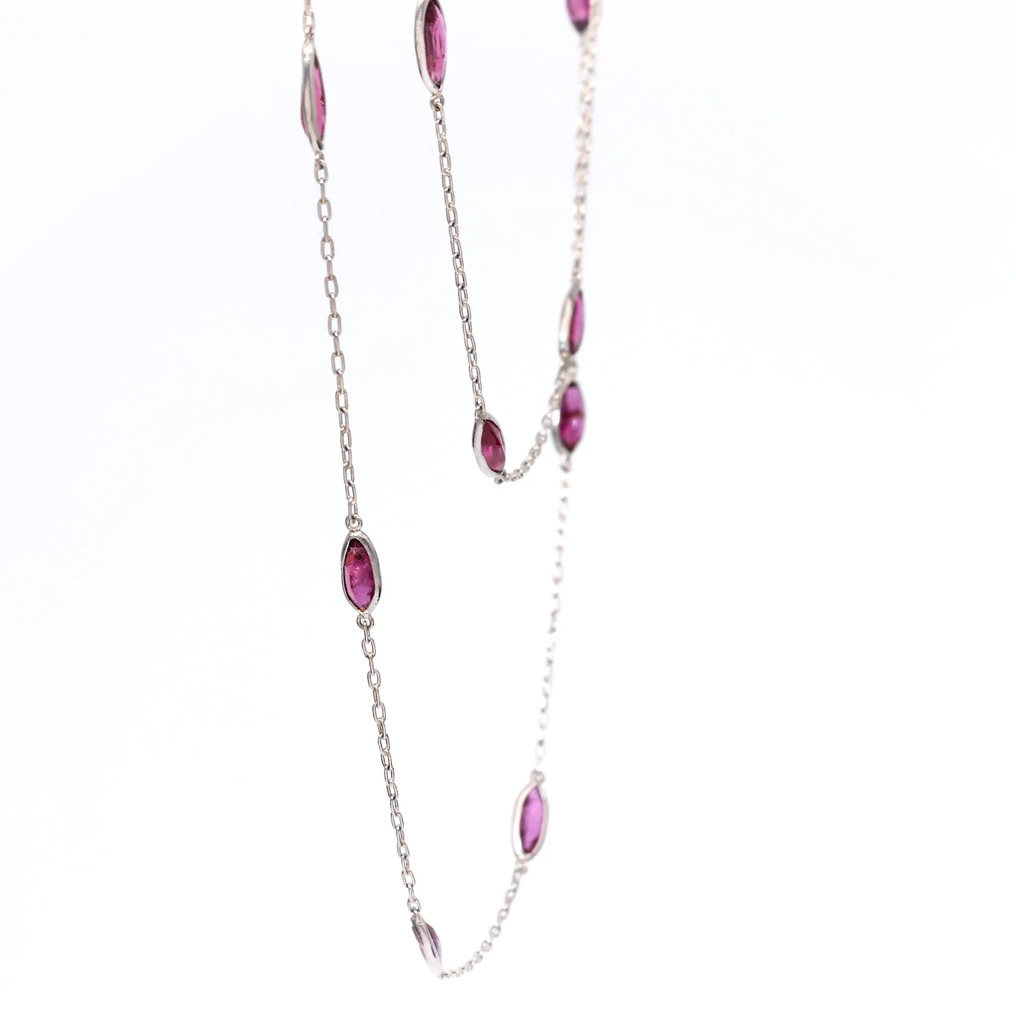 Art Deco Inspired Ruby 18k White Gold Station Necklace