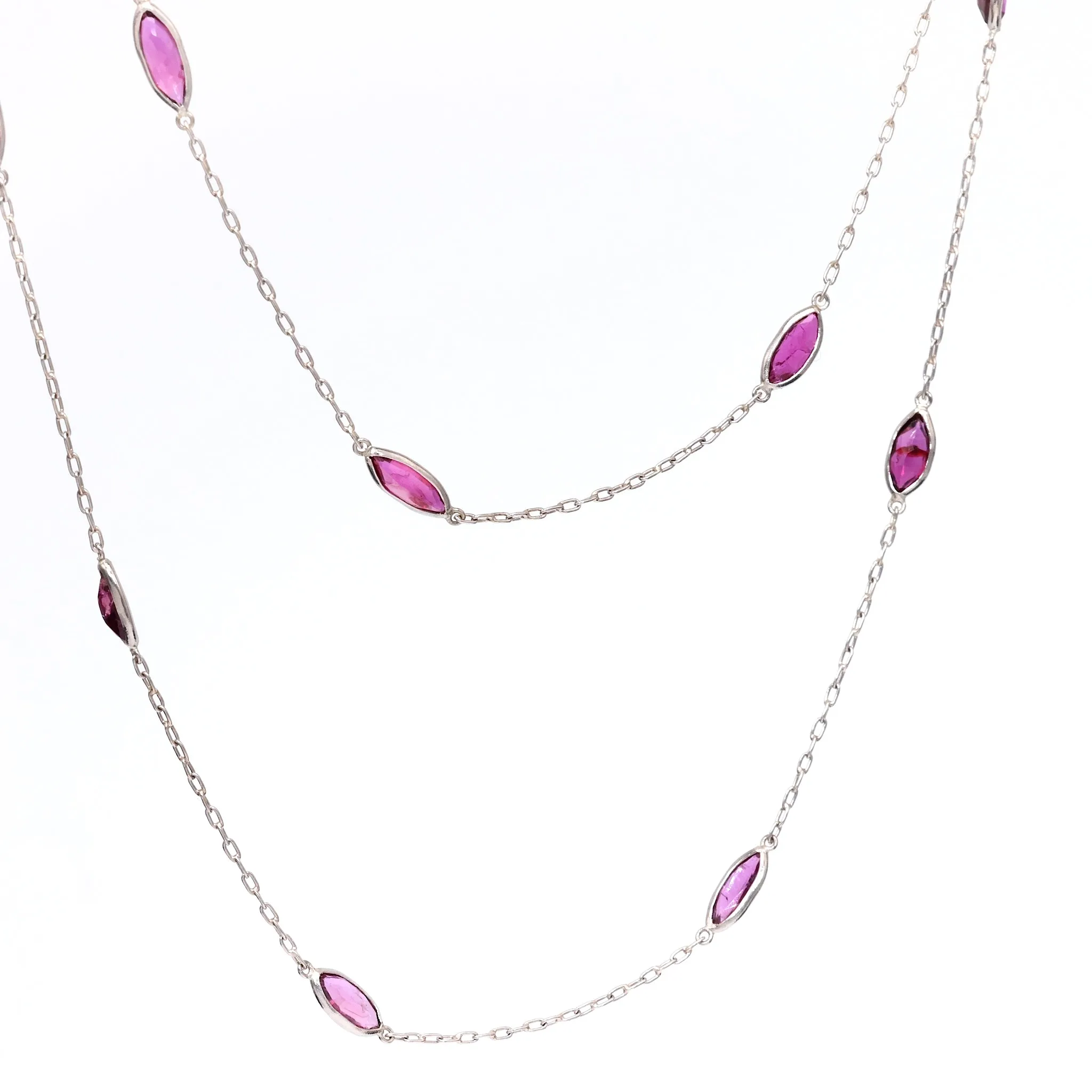 Art Deco Inspired Ruby 18k White Gold Station Necklace