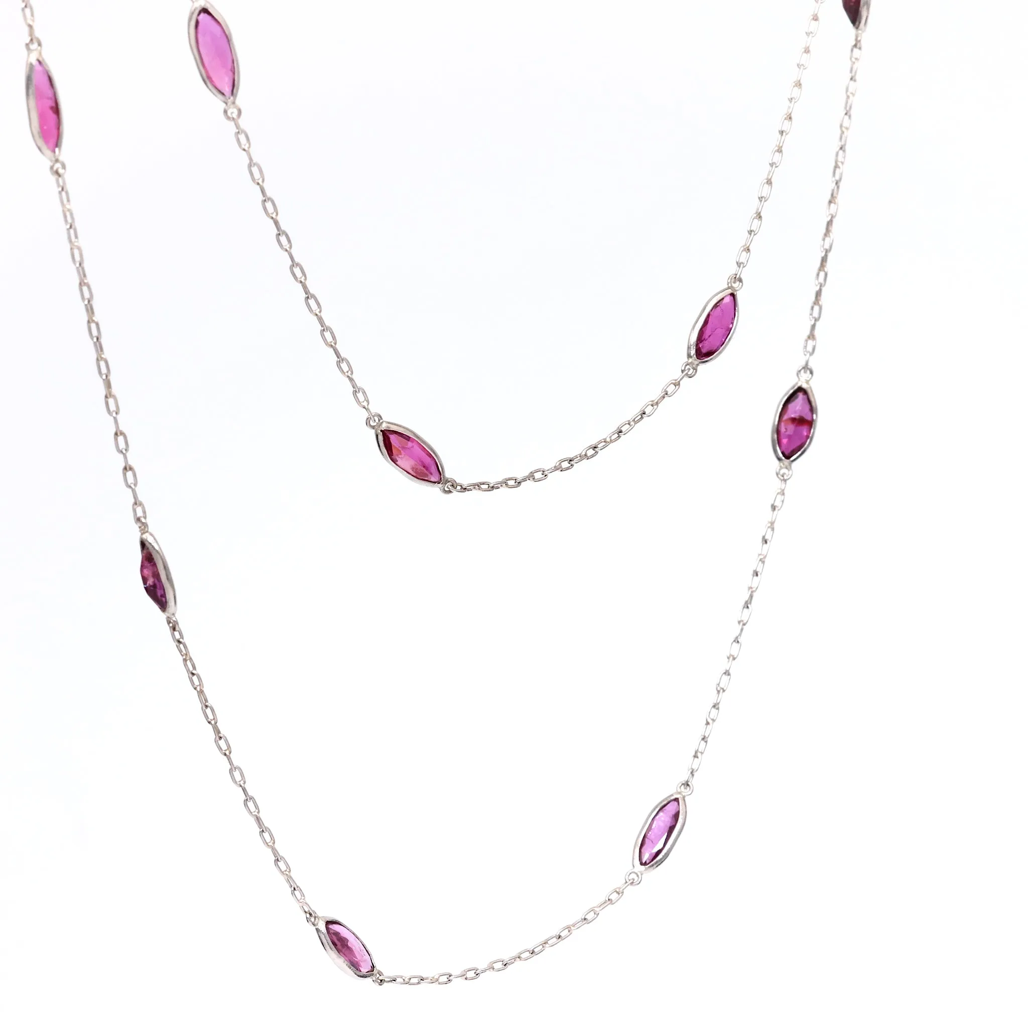 Art Deco Inspired Ruby 18k White Gold Station Necklace