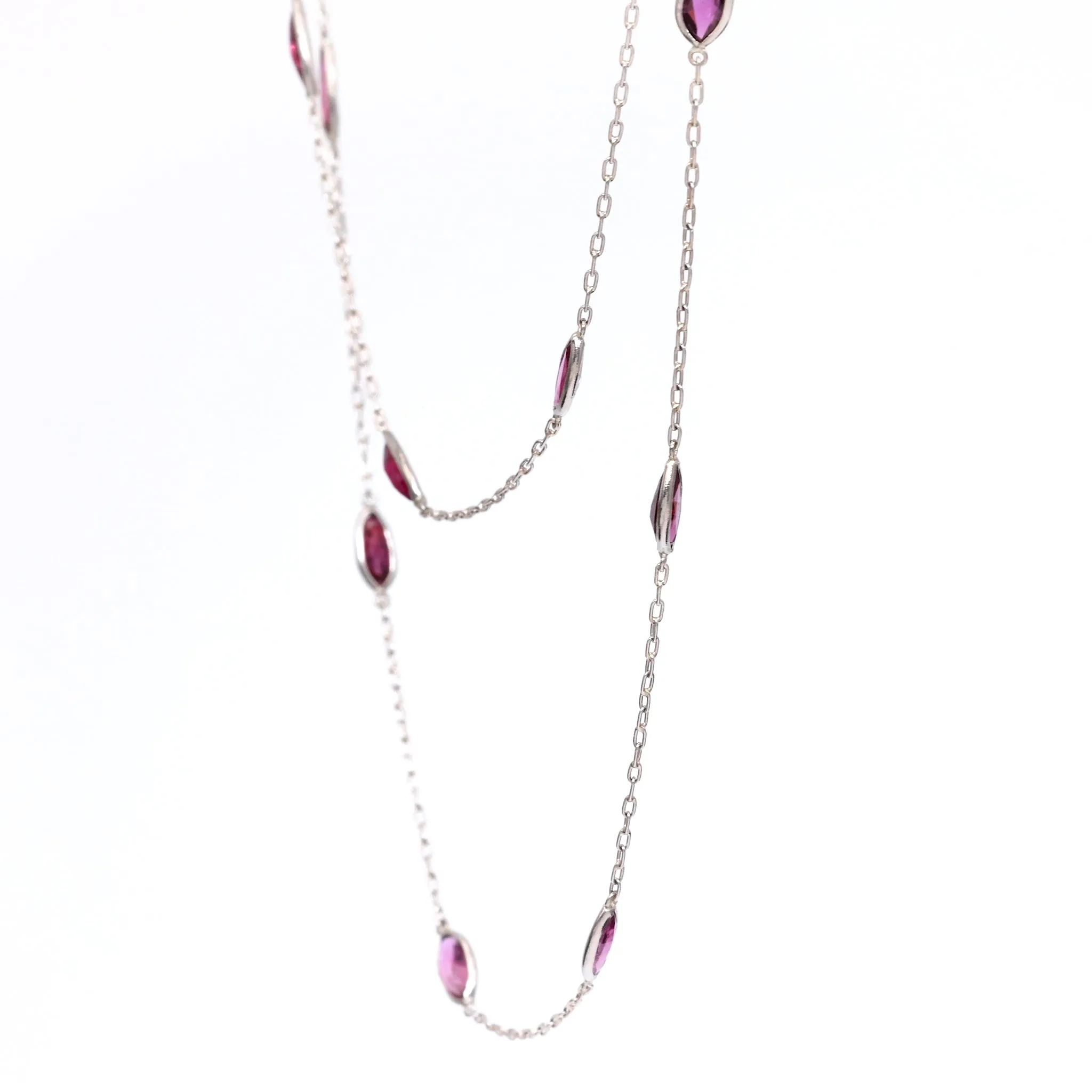 Art Deco Inspired Ruby 18k White Gold Station Necklace