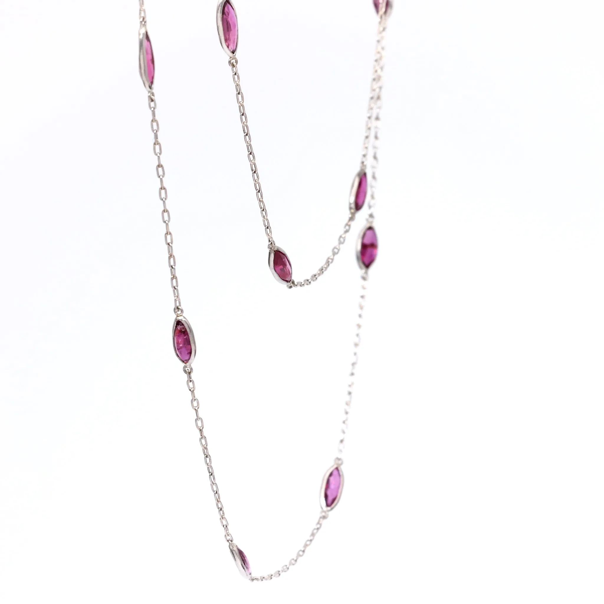 Art Deco Inspired Ruby 18k White Gold Station Necklace