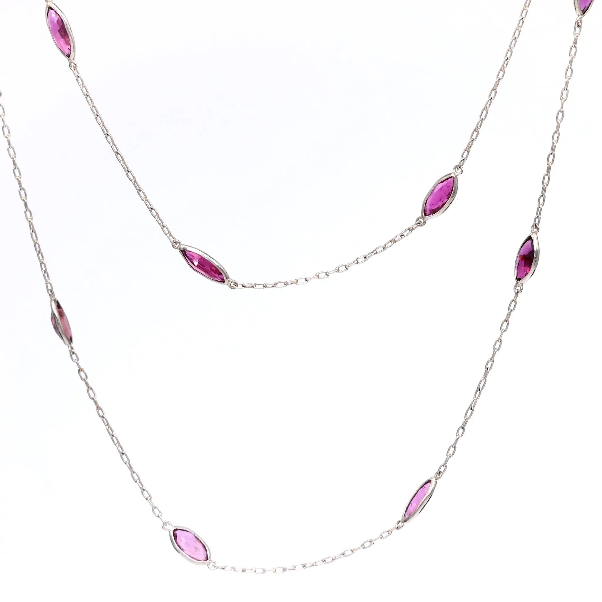 Art Deco Inspired Ruby 18k White Gold Station Necklace