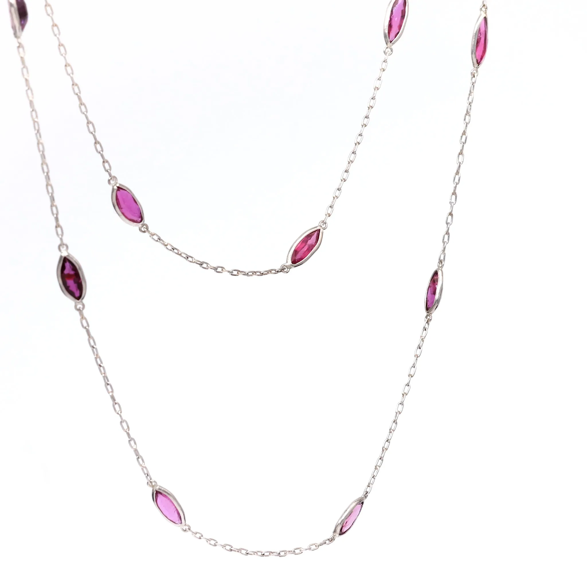 Art Deco Inspired Ruby 18k White Gold Station Necklace