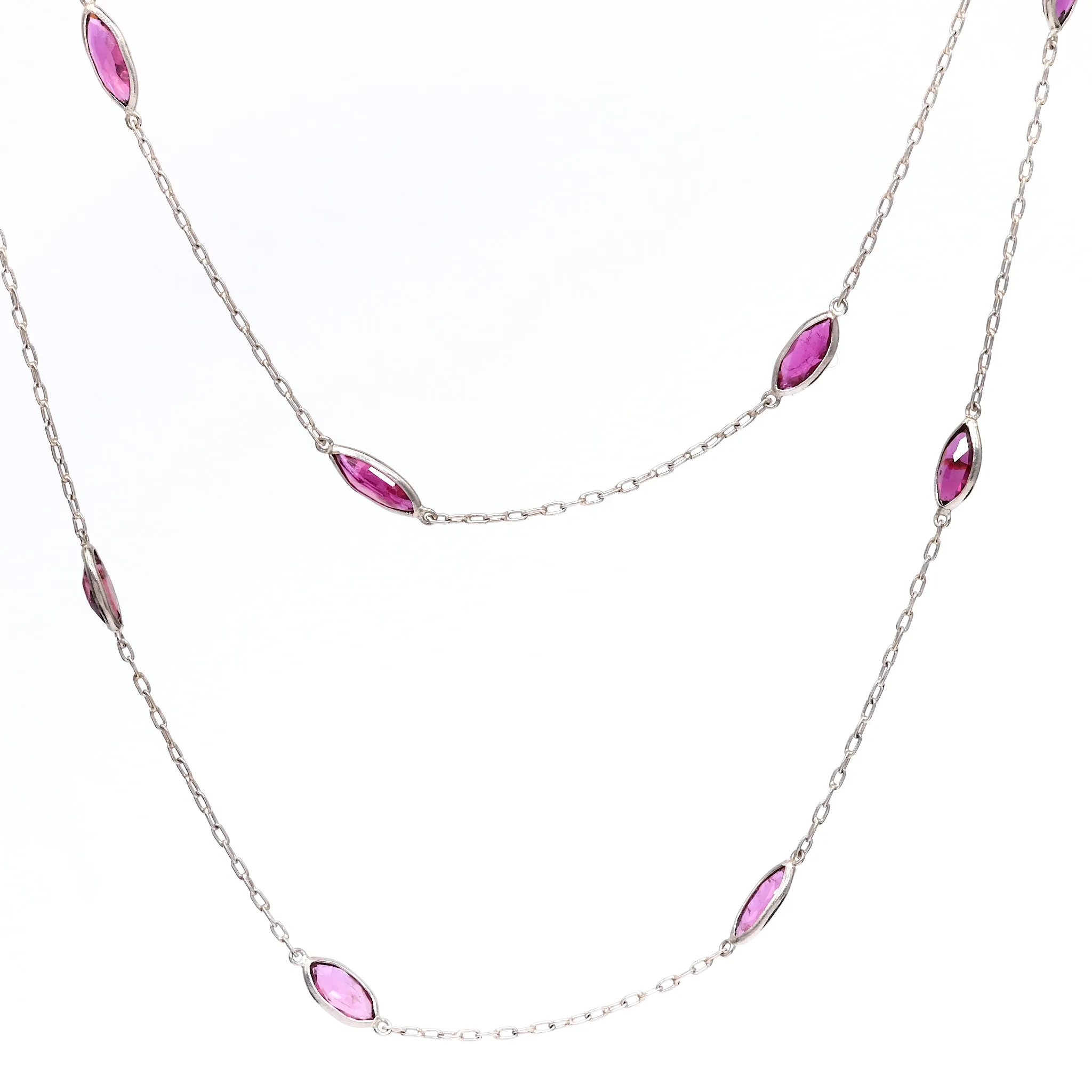 Art Deco Inspired Ruby 18k White Gold Station Necklace