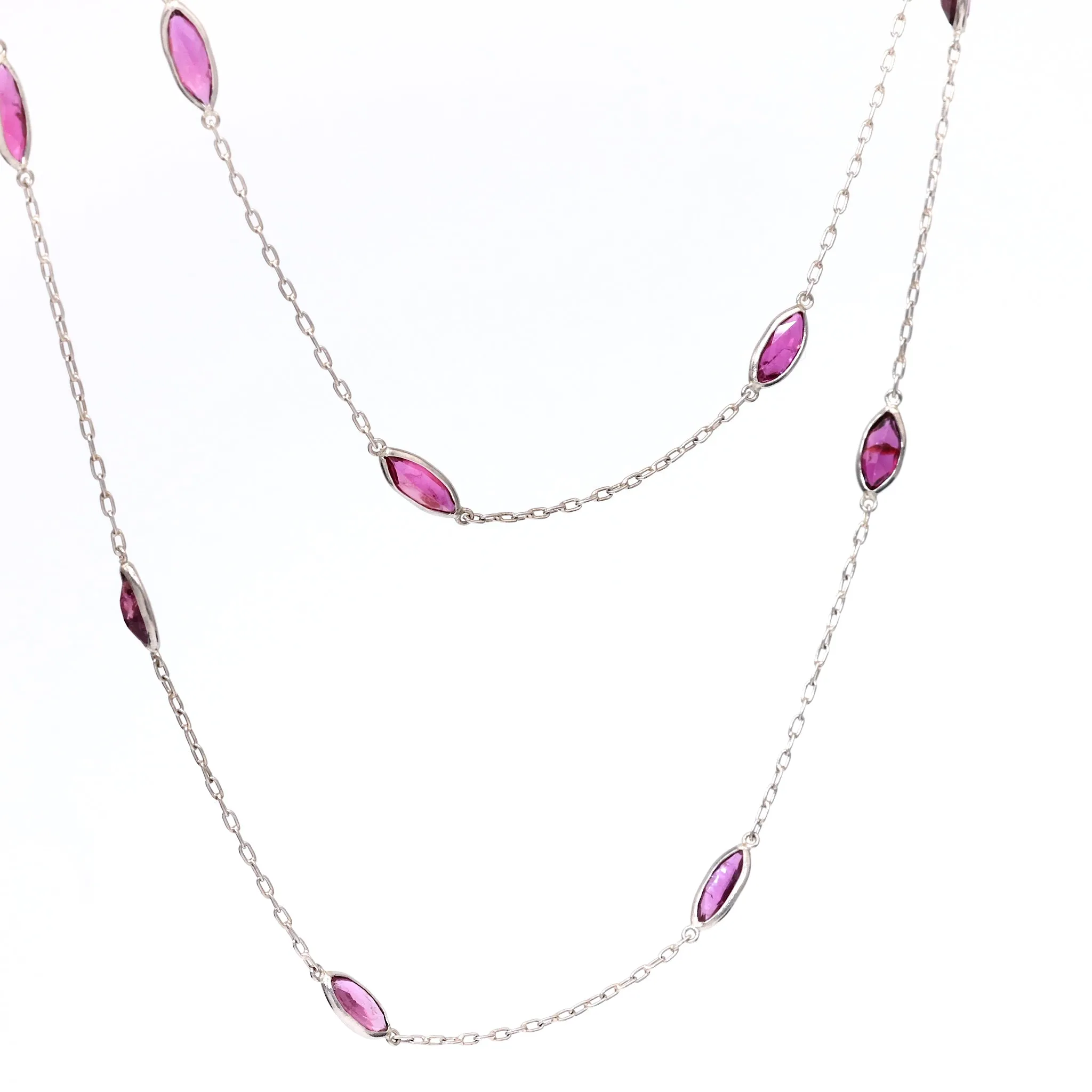 Art Deco Inspired Ruby 18k White Gold Station Necklace