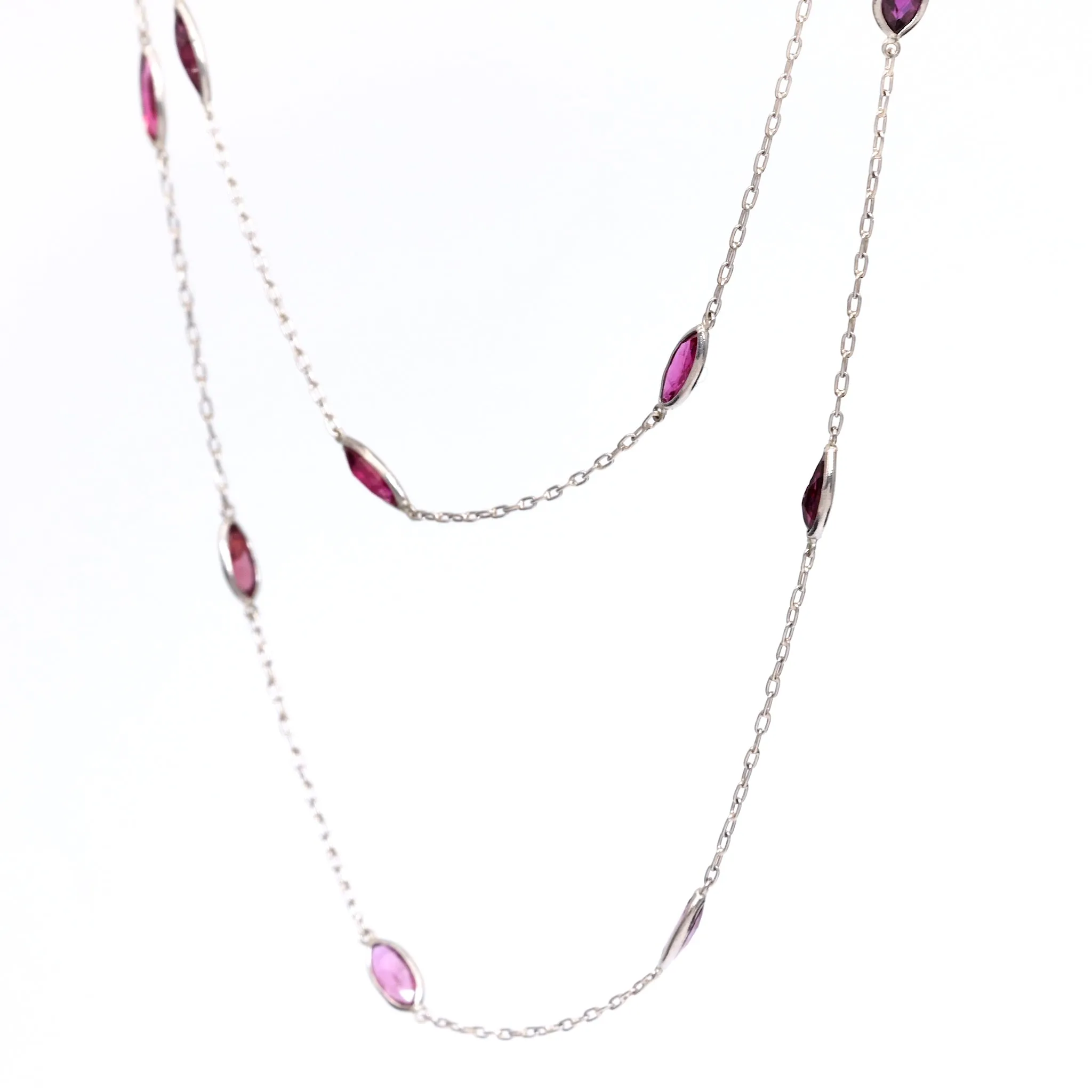 Art Deco Inspired Ruby 18k White Gold Station Necklace