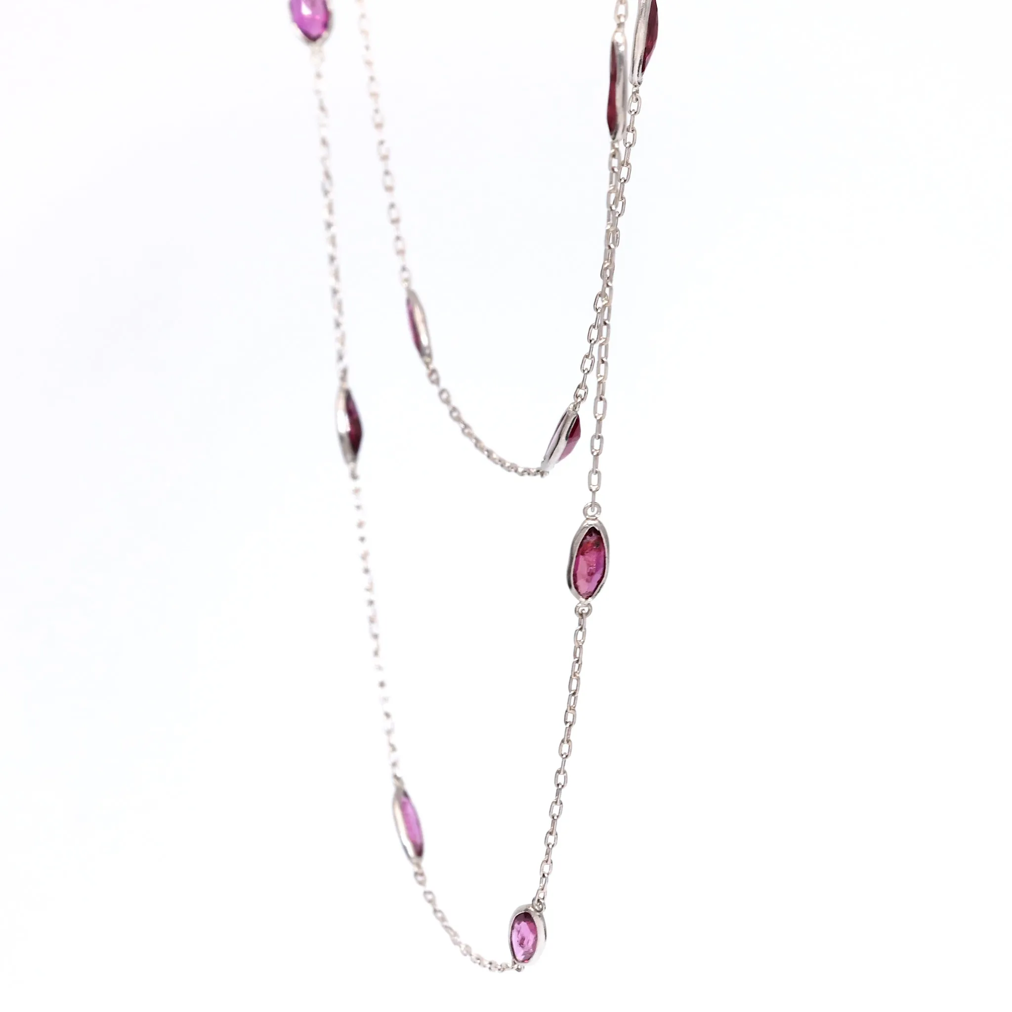 Art Deco Inspired Ruby 18k White Gold Station Necklace