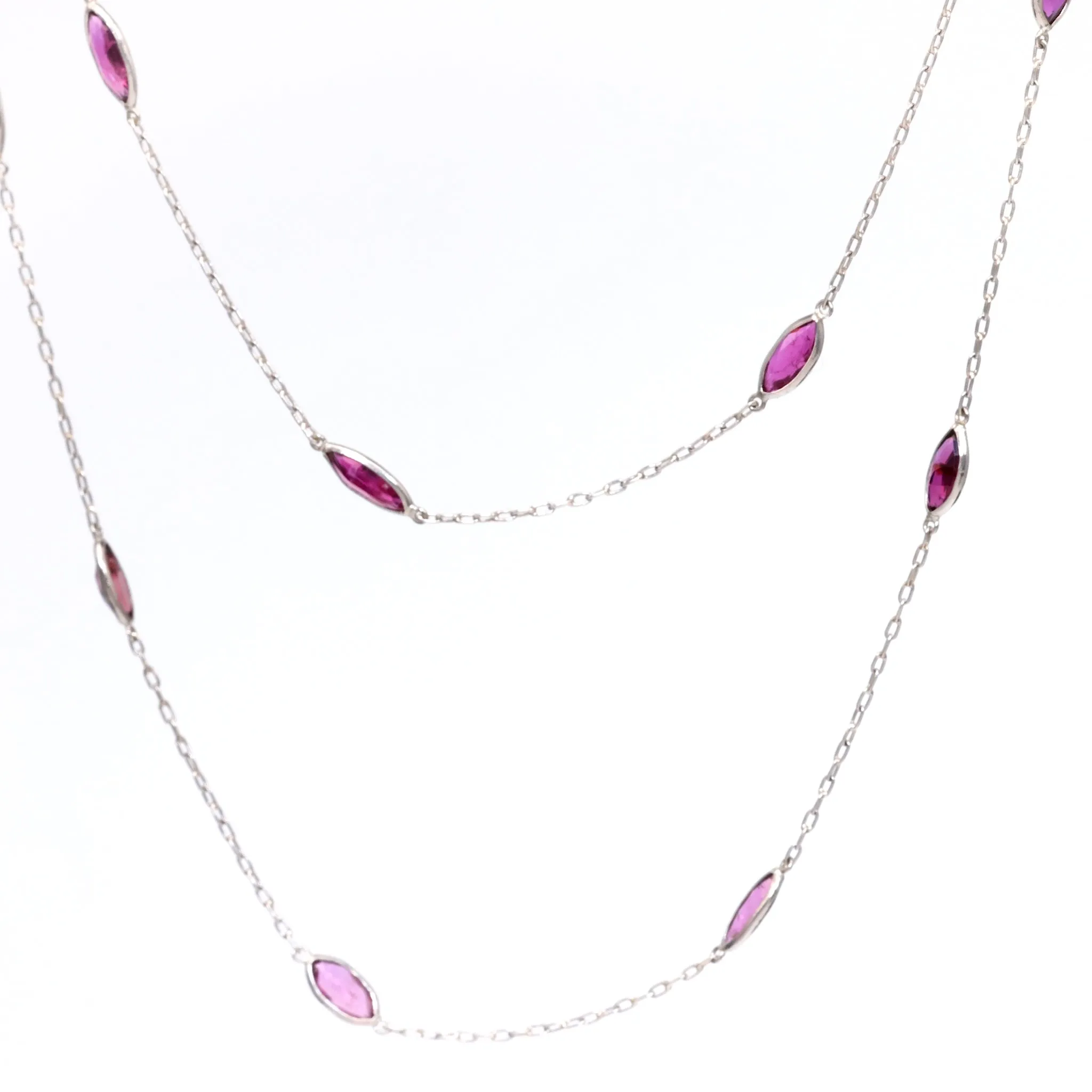 Art Deco Inspired Ruby 18k White Gold Station Necklace