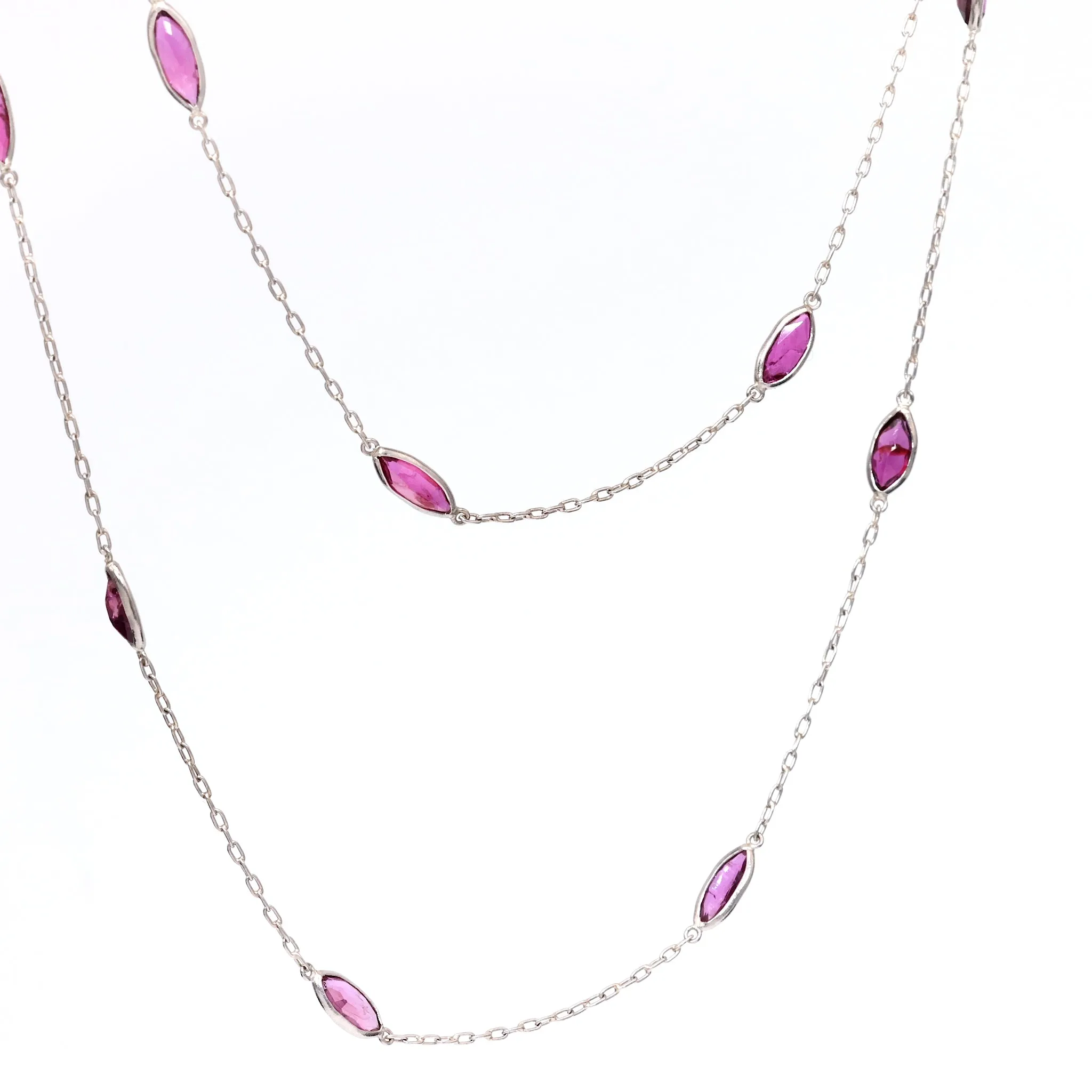 Art Deco Inspired Ruby 18k White Gold Station Necklace