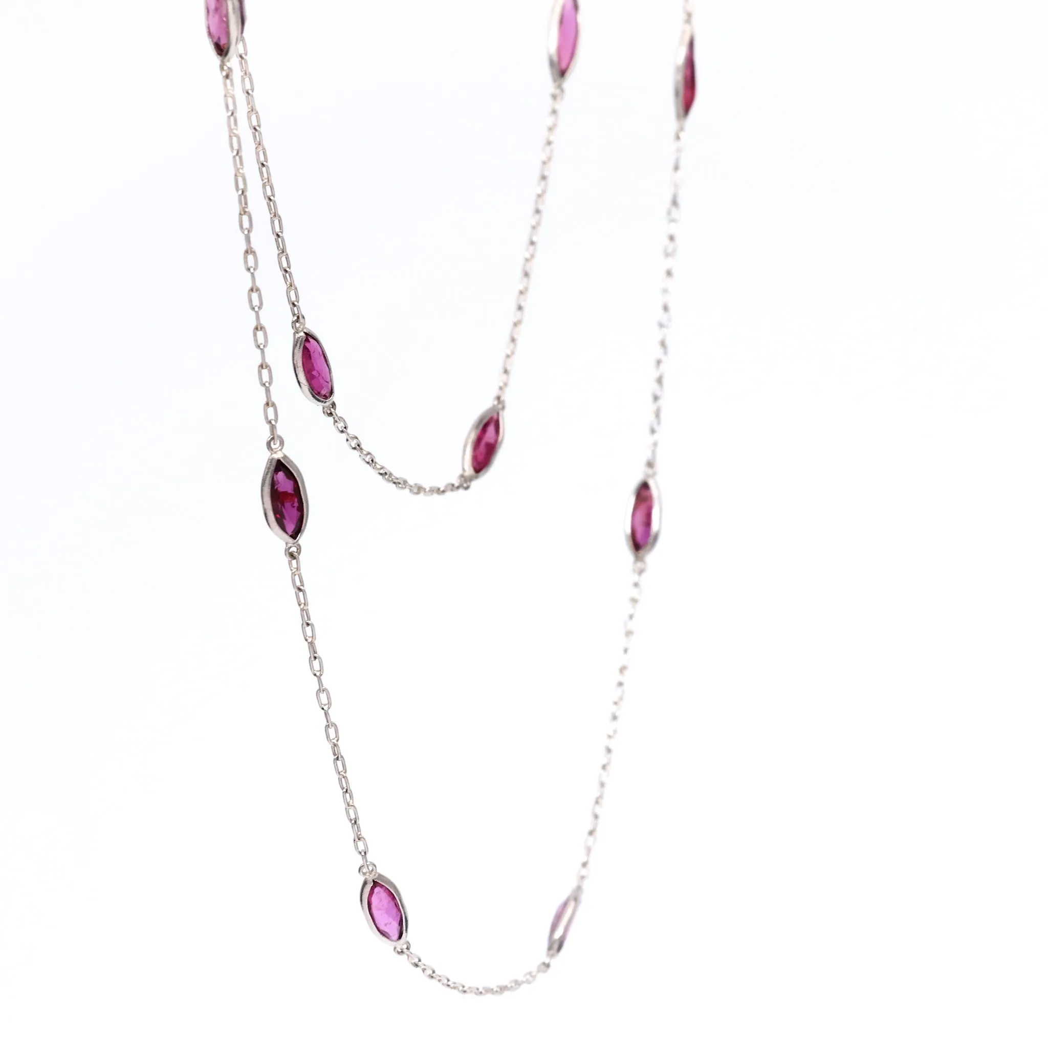 Art Deco Inspired Ruby 18k White Gold Station Necklace