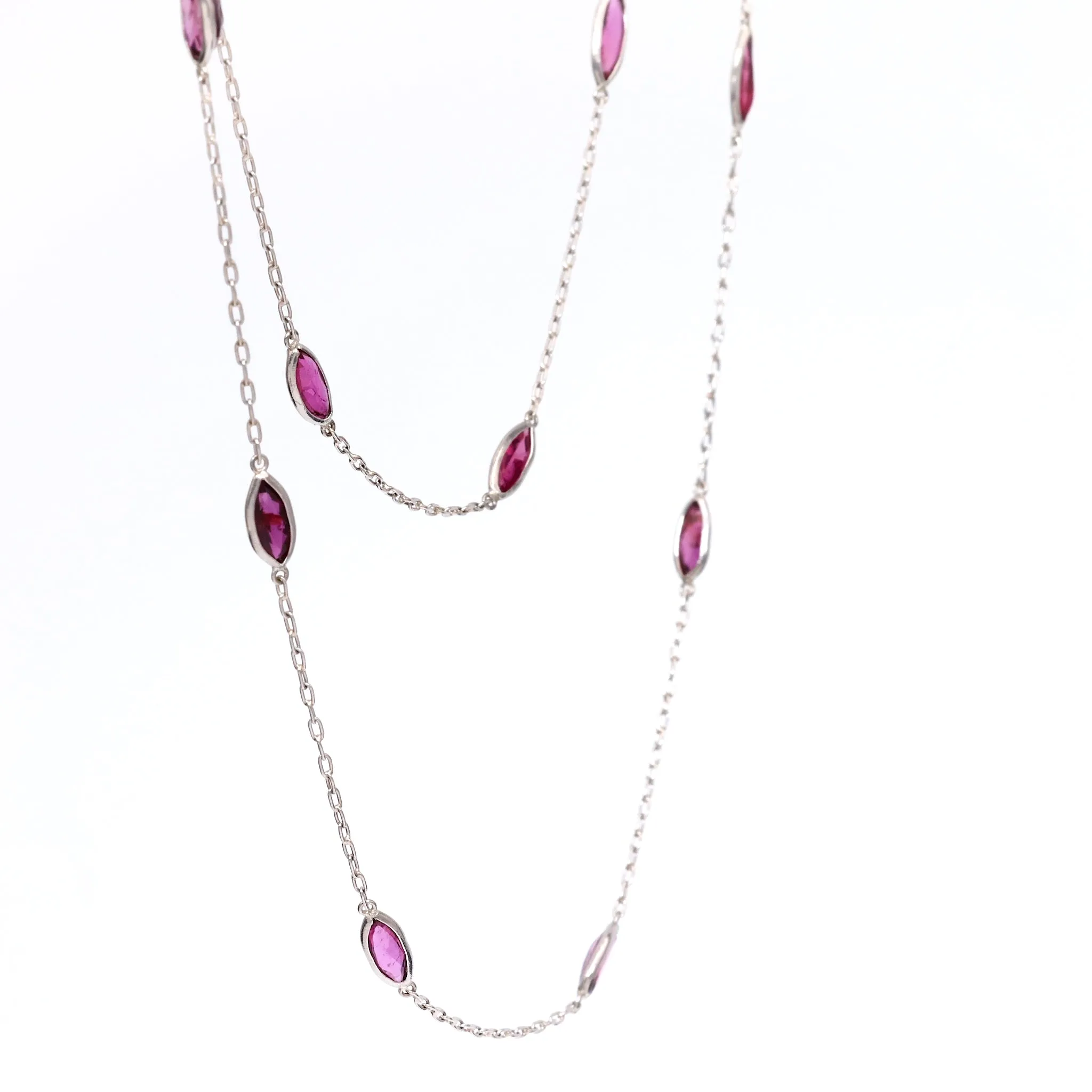 Art Deco Inspired Ruby 18k White Gold Station Necklace