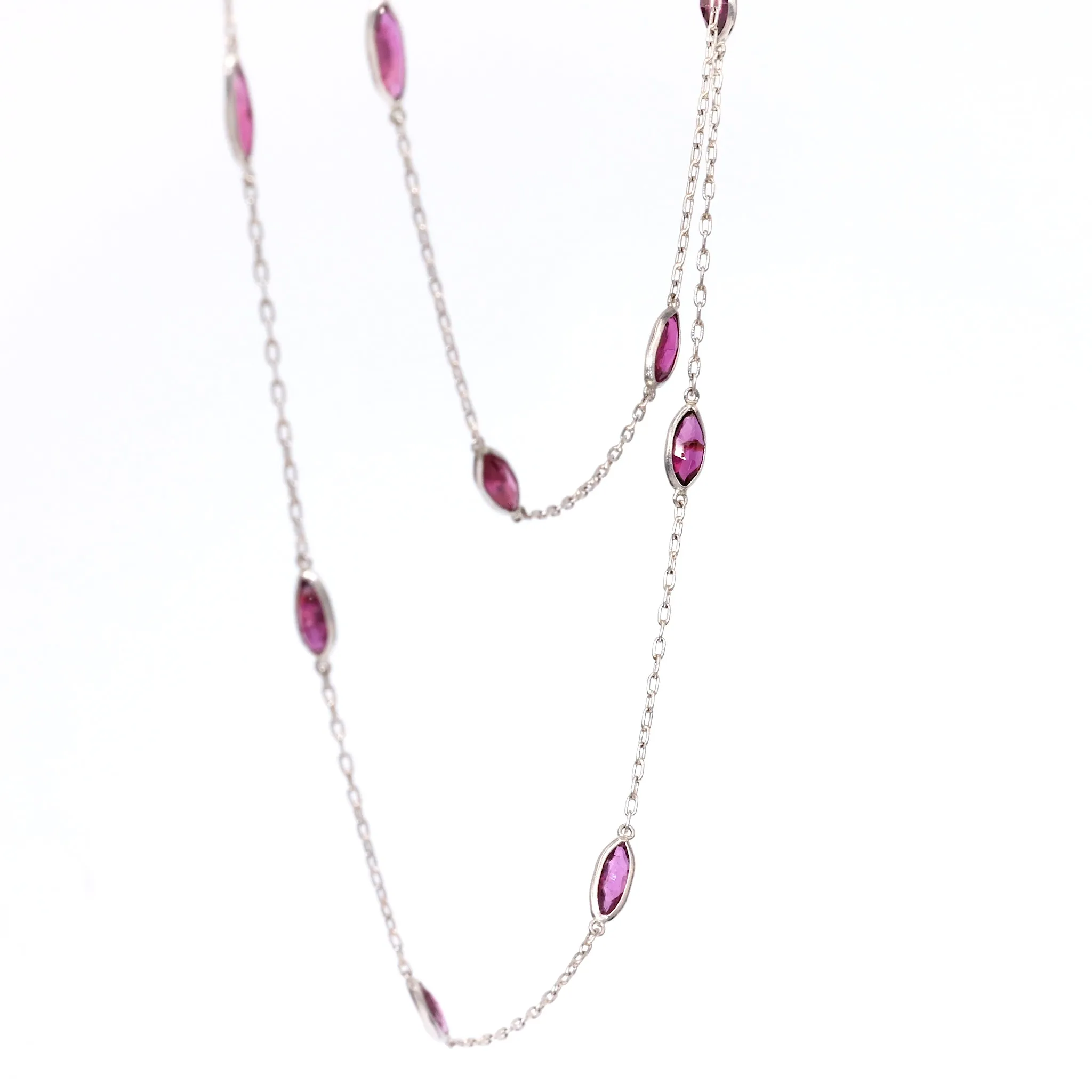 Art Deco Inspired Ruby 18k White Gold Station Necklace