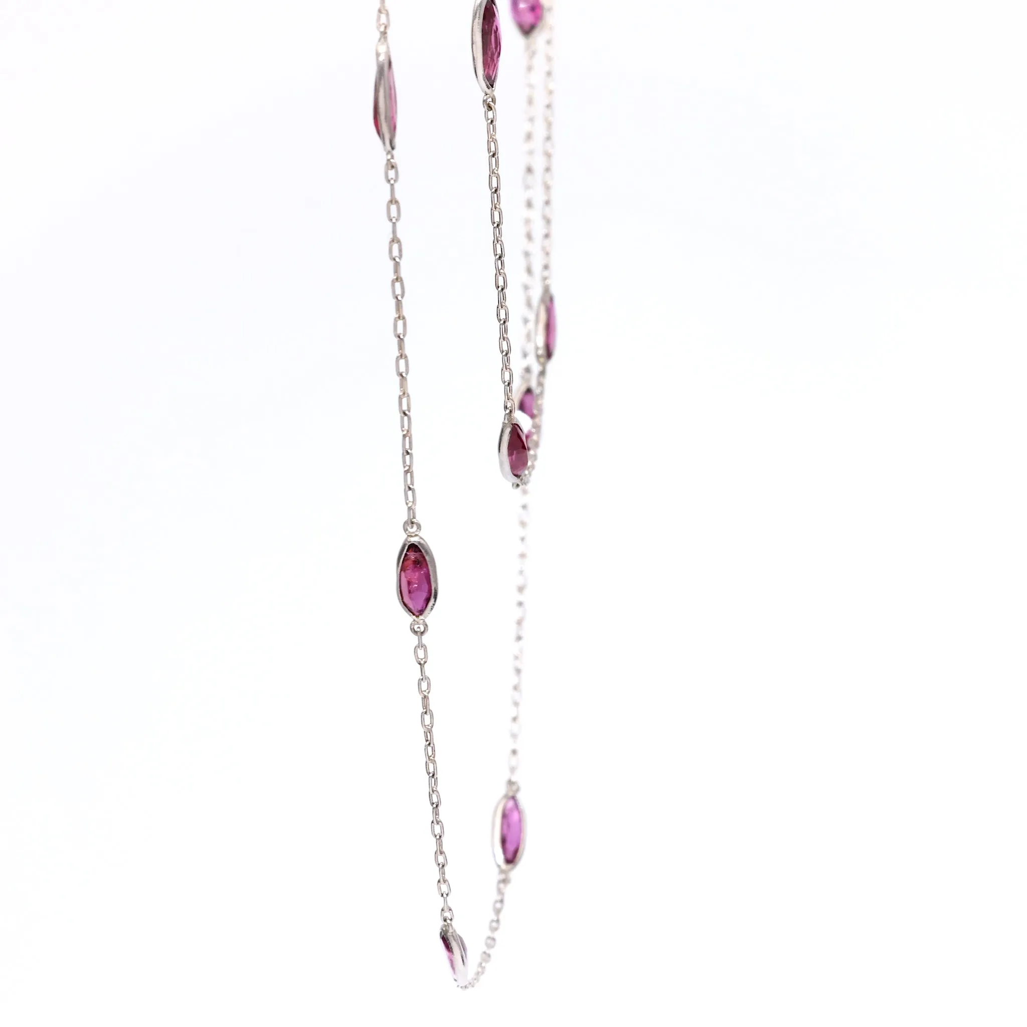 Art Deco Inspired Ruby 18k White Gold Station Necklace