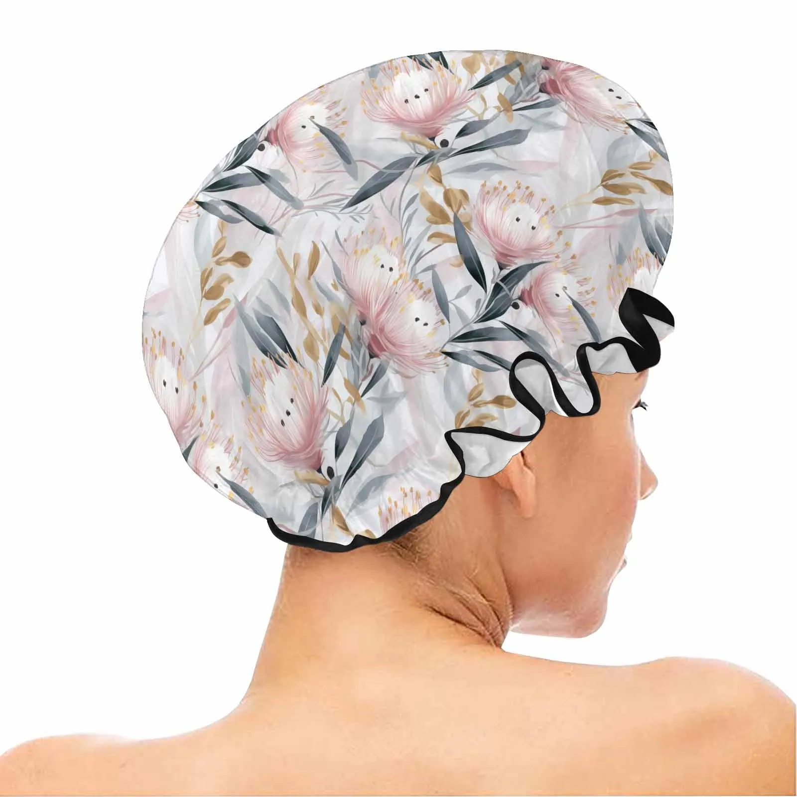 Australian Floral Pink & Grey  Shower Cap