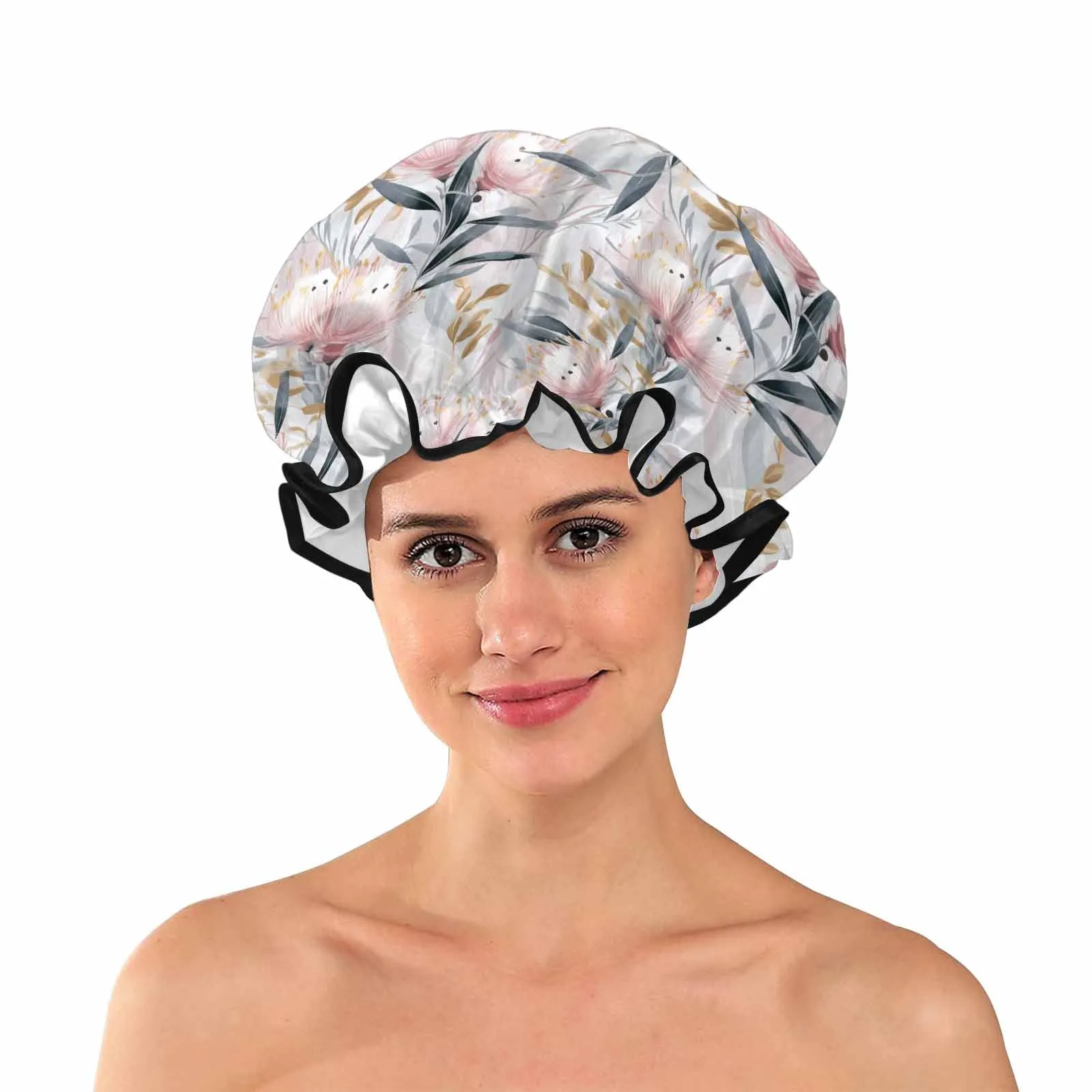 Australian Floral Pink & Grey  Shower Cap