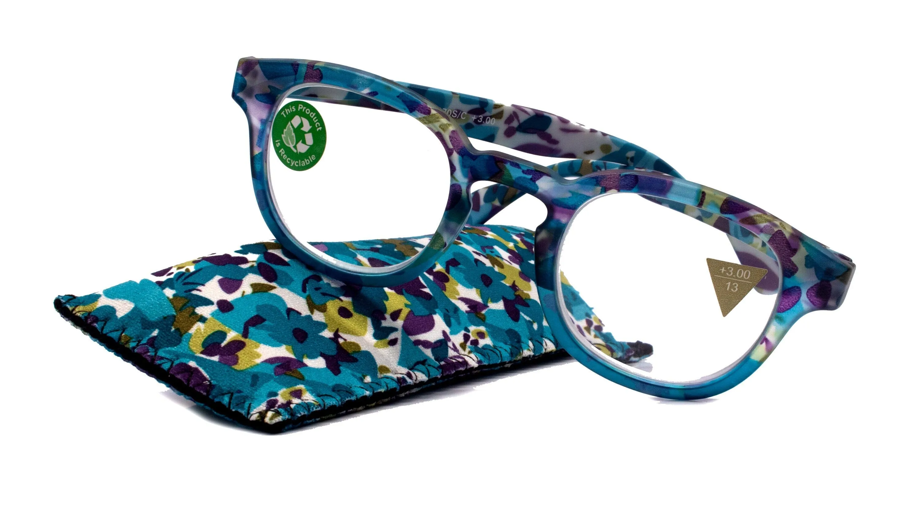 Autumn, (Premium) Reading Glasses, High-End Readers  1.25  1.50. 3.00 Wide Round Style. Optical Frame (Blue, Purple Floral) NY Fifth Avenue.