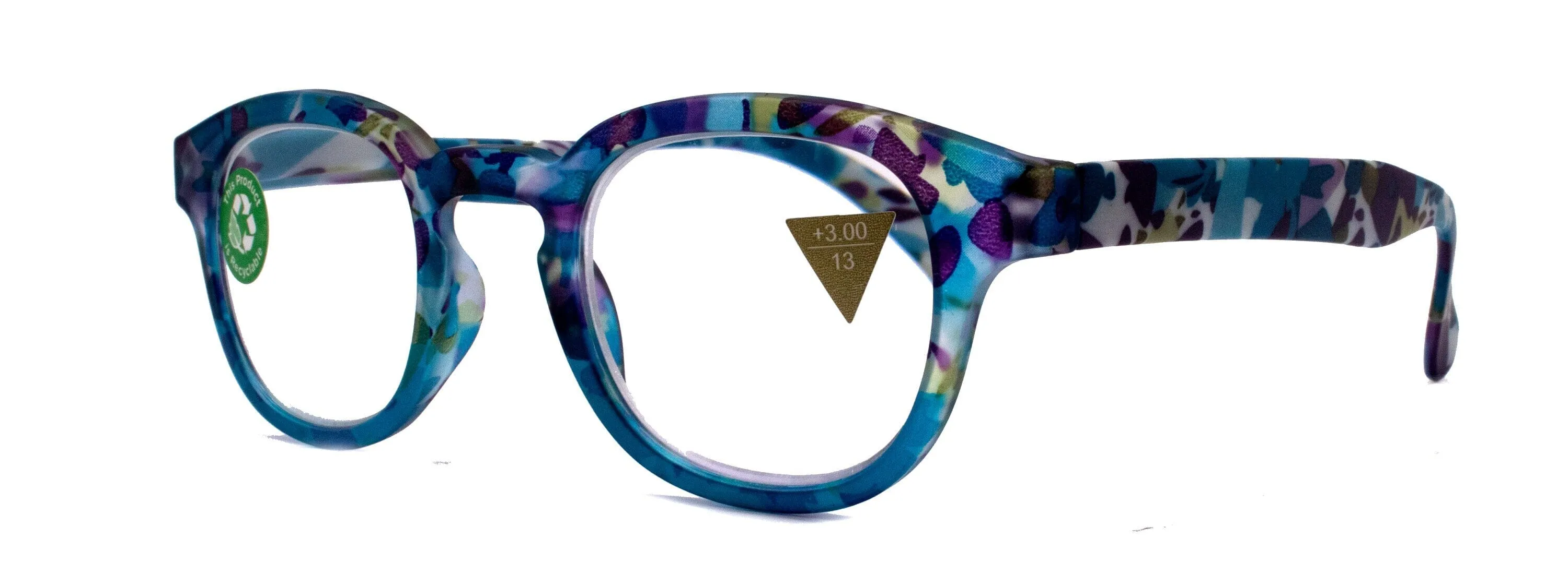 Autumn, (Premium) Reading Glasses, High-End Readers  1.25  1.50. 3.00 Wide Round Style. Optical Frame (Blue, Purple Floral) NY Fifth Avenue.