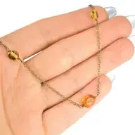 Baltic Amber Beaded Detail Brass Dotted Chain Necklace