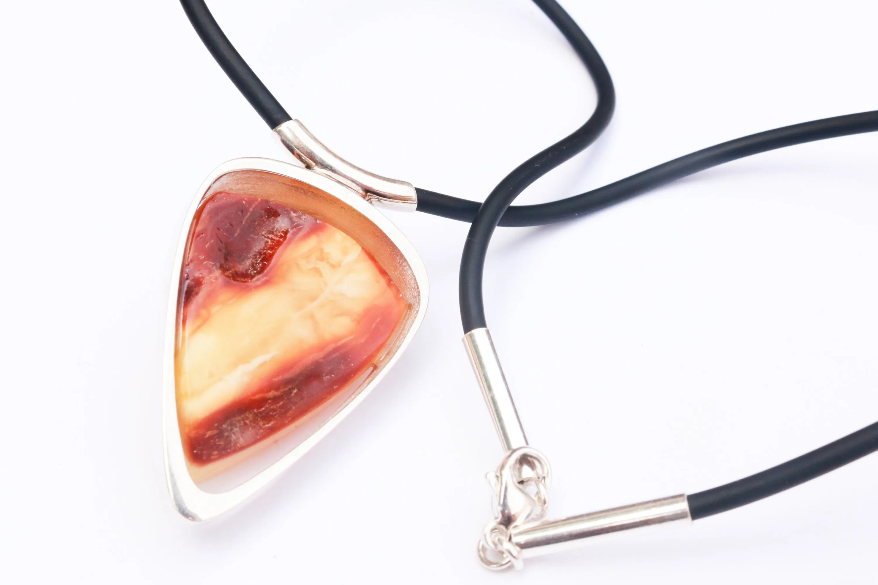 Baltic Amber Choker Pendant Butterscotch Necklace Cord Jewelry 18" 29.8 gram 925 Silver