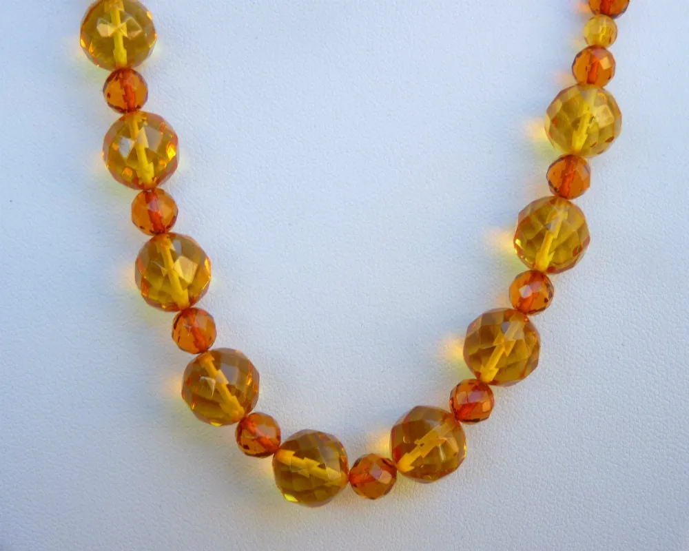 Baltic Amber Faceted Necklace Honey Yellow Natural Ball Beads 19" 11.3 gram