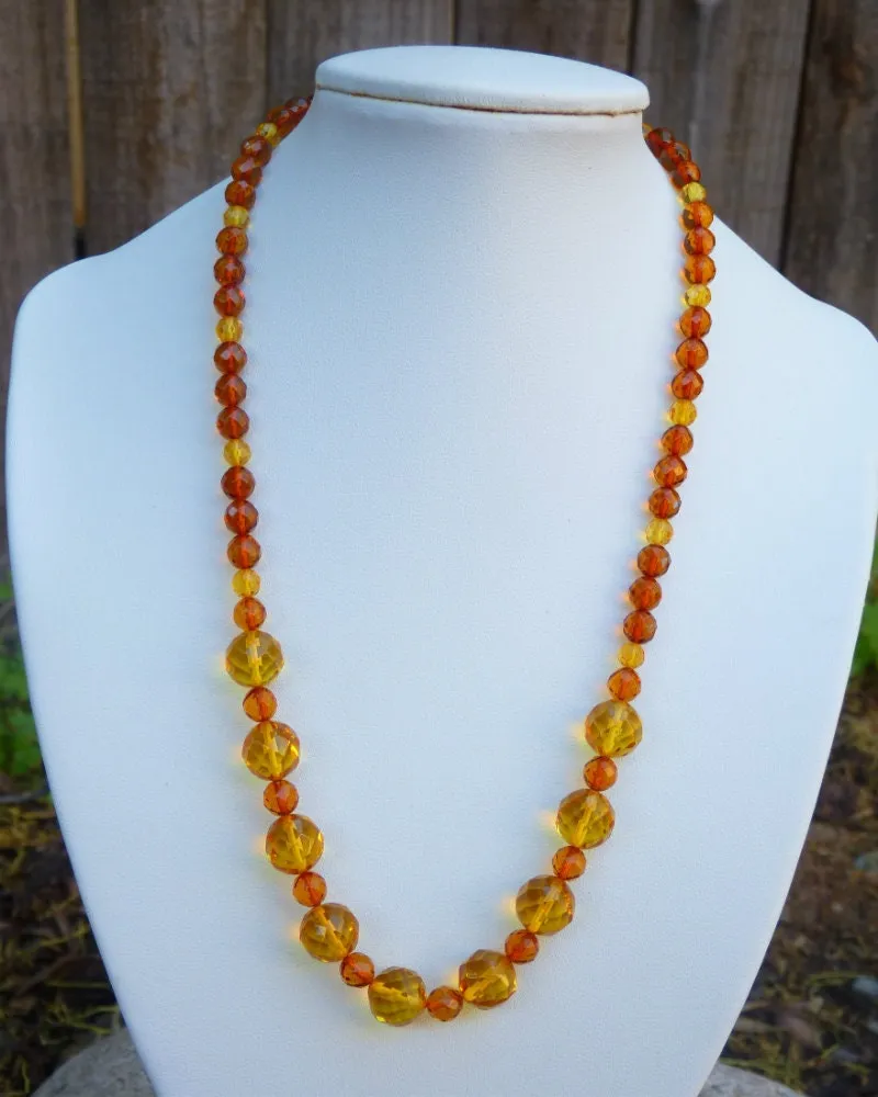 Baltic Amber Faceted Necklace Honey Yellow Natural Ball Beads 19" 11.3 gram